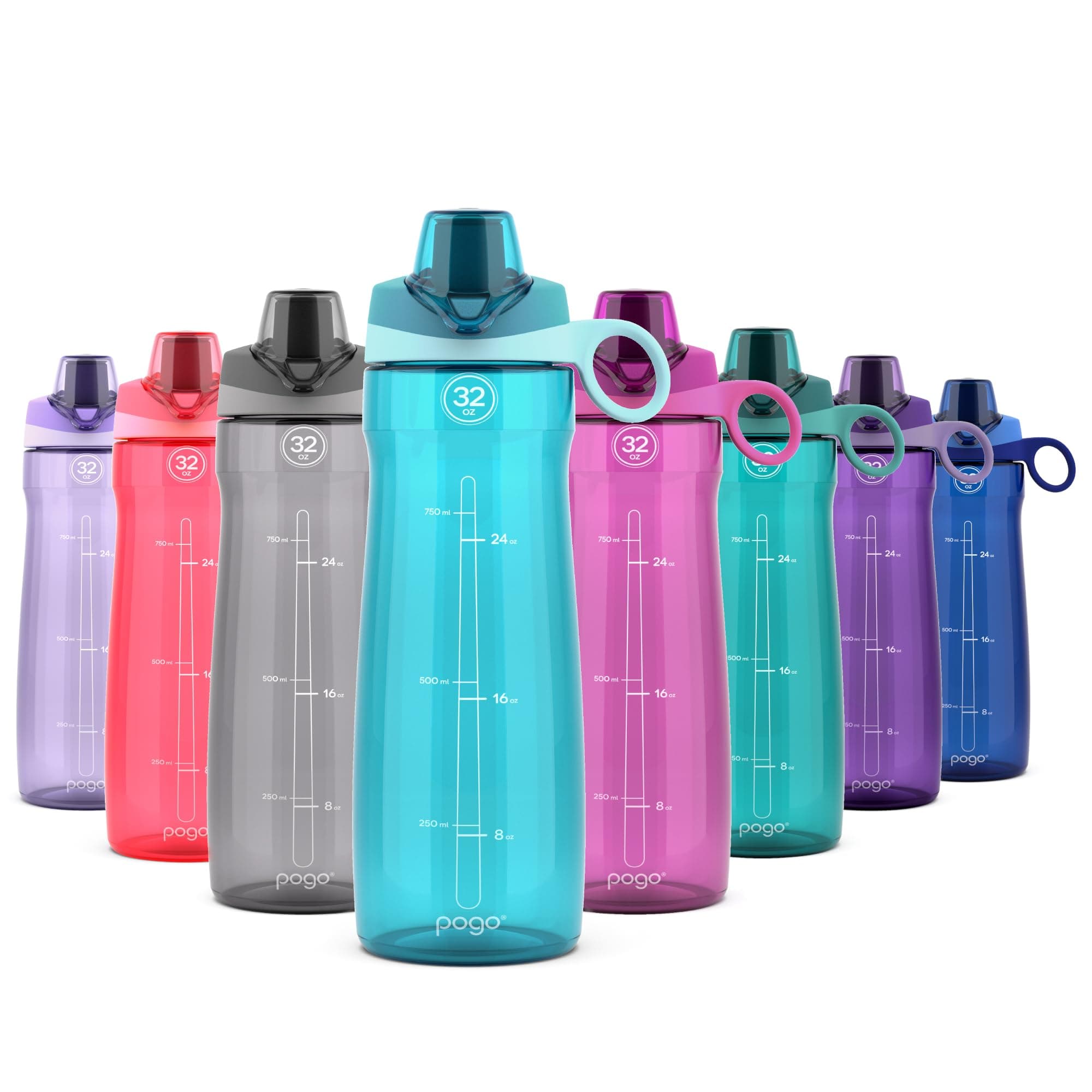 Pogo Plastic Water Bottle with Chug Lid and Carry Handle, Reusable, BPA Free, Dishwasher Safe, Perfect for Travel, School, Outdoors, and Gym | 18oz, 32oz, 40oz, 64oz
