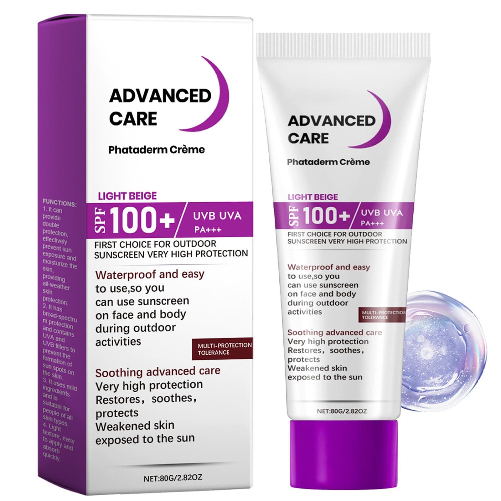 SPF 100 Sunscreen - Spf 100 Sunscreen - Uvb/Uva High Protection spf 100 face Moisturiser - No Sticky Ultra Light UV Protetion Sun Block Face sunscreen for Body and Face