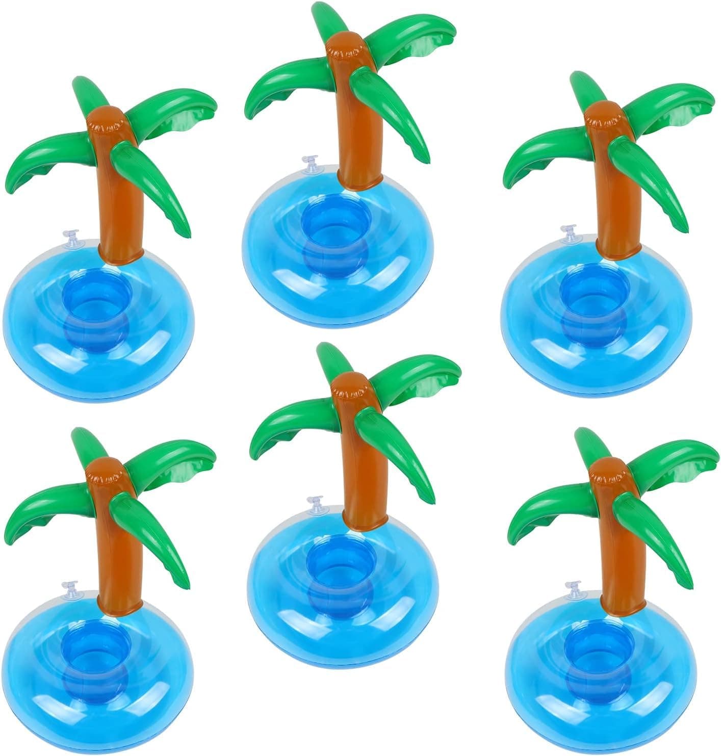 ChicAbode 6 Pack Palm Tree Inflatable Drink Holder,Drink Floaties Floating Drink Holder for Swimming Pool Drink Holder for Pool Party Pool Accessories for Adults