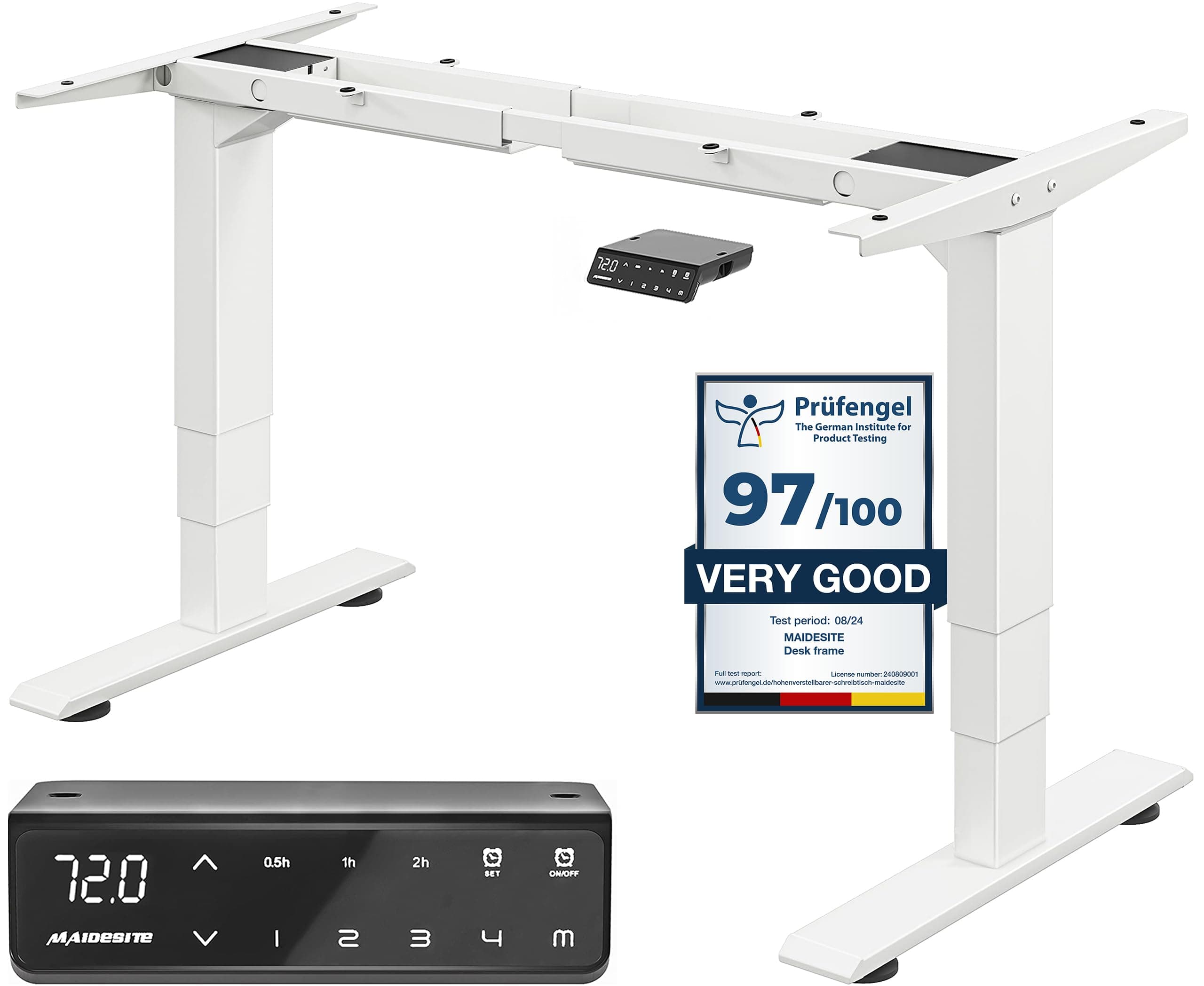 Height Adjustable Electric Standing Desk Frame Dual Motor Heavy Duty Steel Stand up Desk with Automatic Memory Smart Keyboard (3 Stage|Dual Motor, White)