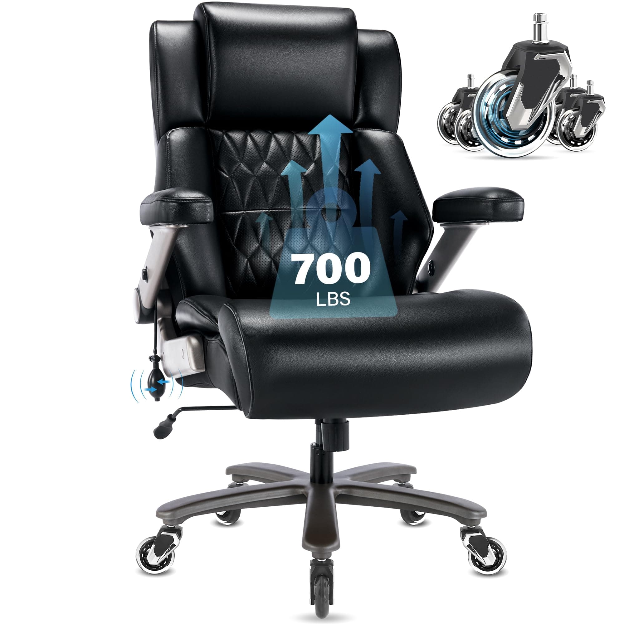 Big and Tall 700lbs Office Chair - Adjustable Lumbar Support 3D Flip Arms Heavy Duty Metal Base&Wheels, High Back Large Executive Computer Desk Chair, Thick Padded Ergonomic Design for Back Pain