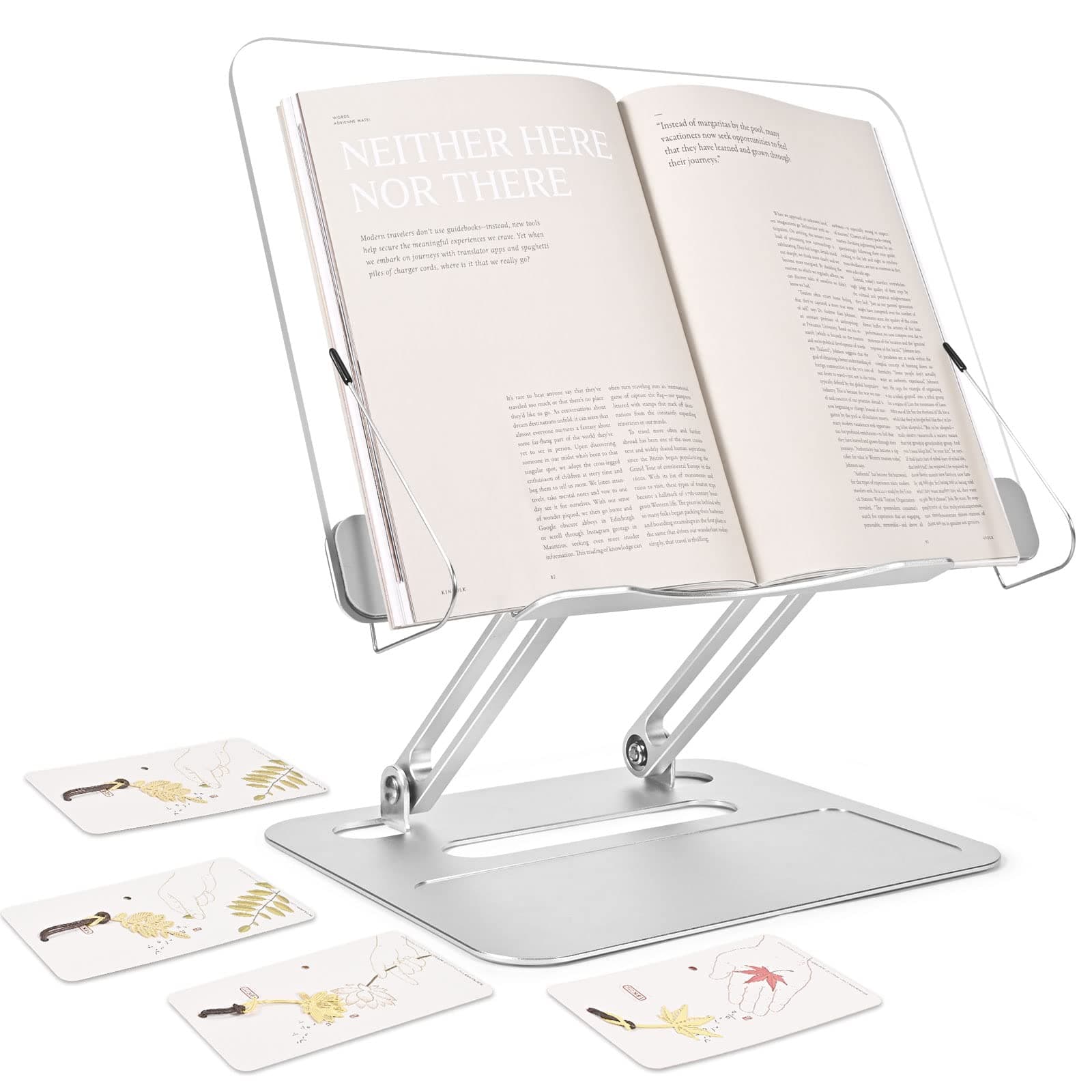 Vordrassil R7 Acrylic Book Stand for Reading Hands Free, Adjustable Desk Cookbook Stand, Laptop Stand Transparent, Foldable, Retractable Page Clips,Height&Angle Adjustable