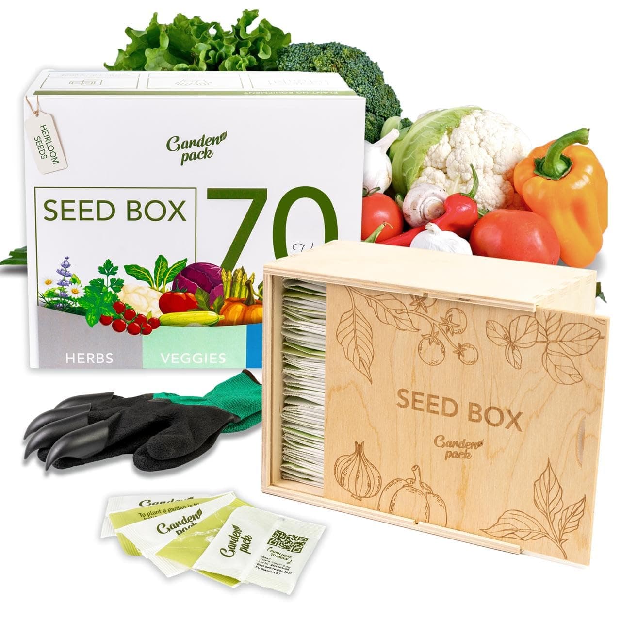 Garden Pack Grow Your Own Seed Box - 70 Varieties of Flower, Herb, Vegetable Seeds - Gardening Gifts for Women and Men