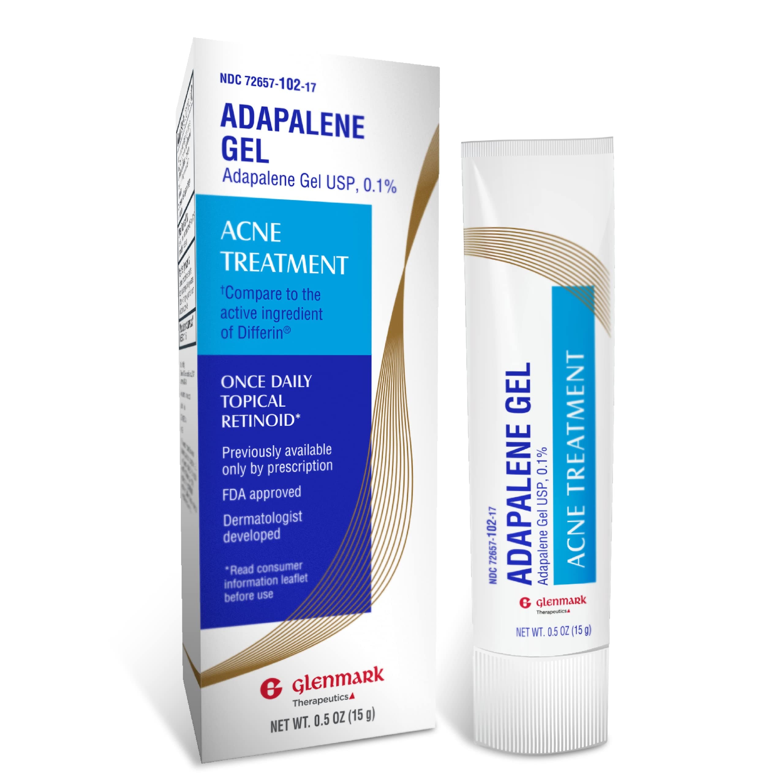 Glenmark Therapeutics Adapalene Gel 0.1% Acne Treatment, Topical Retinoid Cream for Face, Helps Clear and Prevent Acne and Clogged Pores, 15 Gram Tube