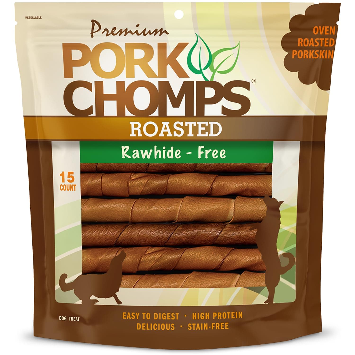 Pork Chomps Premium Roasted Twistz Pork, Large 15Ct, All Life Stages, Stick, dog