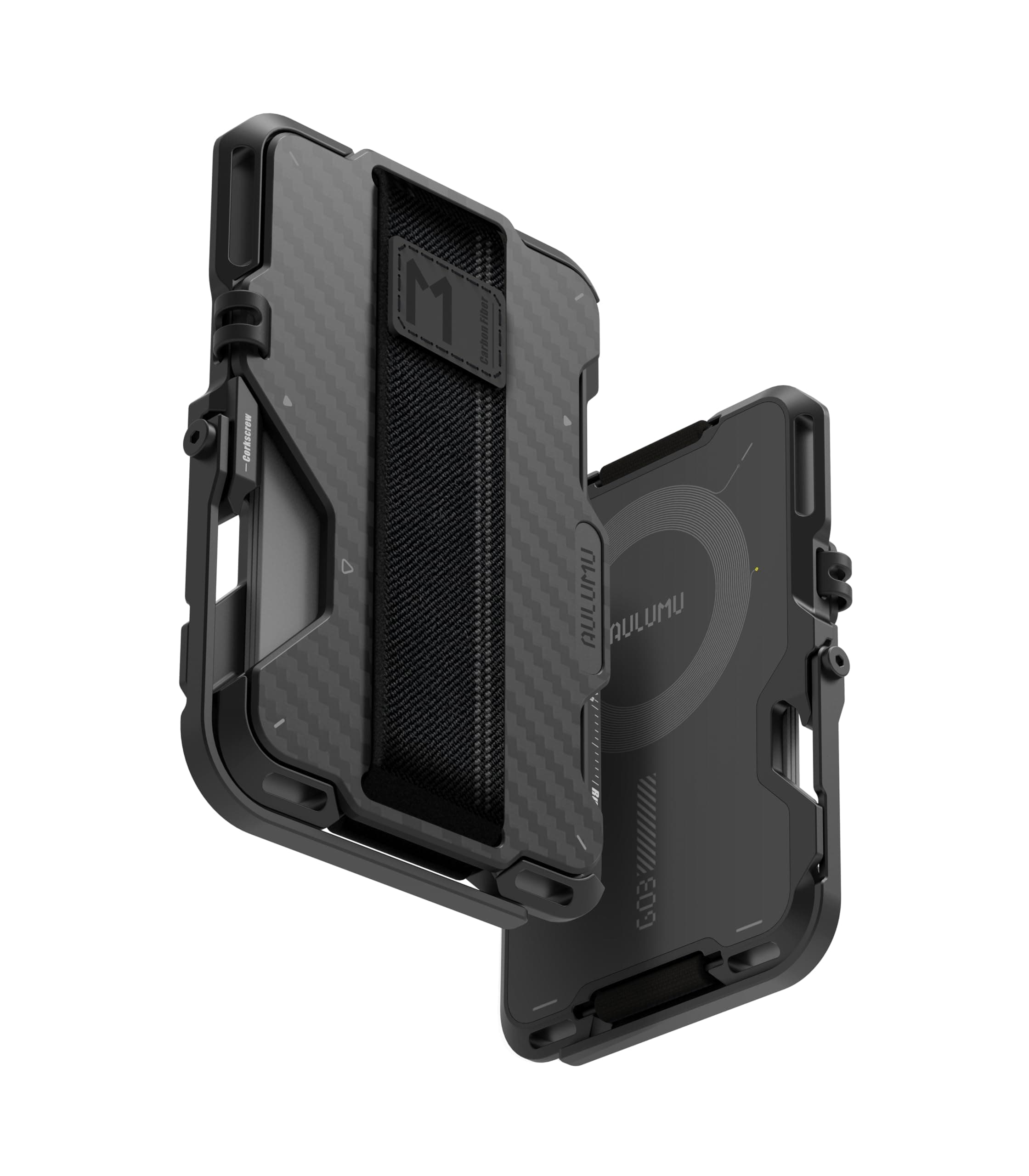 Aulumu G03 Carbon Fiber Card Case | Magnetic Wallet Compatible with MagSafe | Multi Function - Mobile Phone Stand/Grip | Bottle Opener | RFID Shielding Card