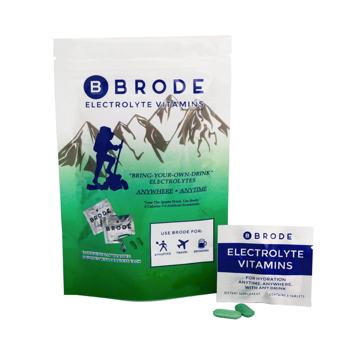 BrodeElectrolyte Vitamin - Portable Zero-Sugar Electrolyte Tablets - No Gross Flavor - for Sports, Nightlife, Jetlag, 5 Essential Electrolytes + 9 Vitamins