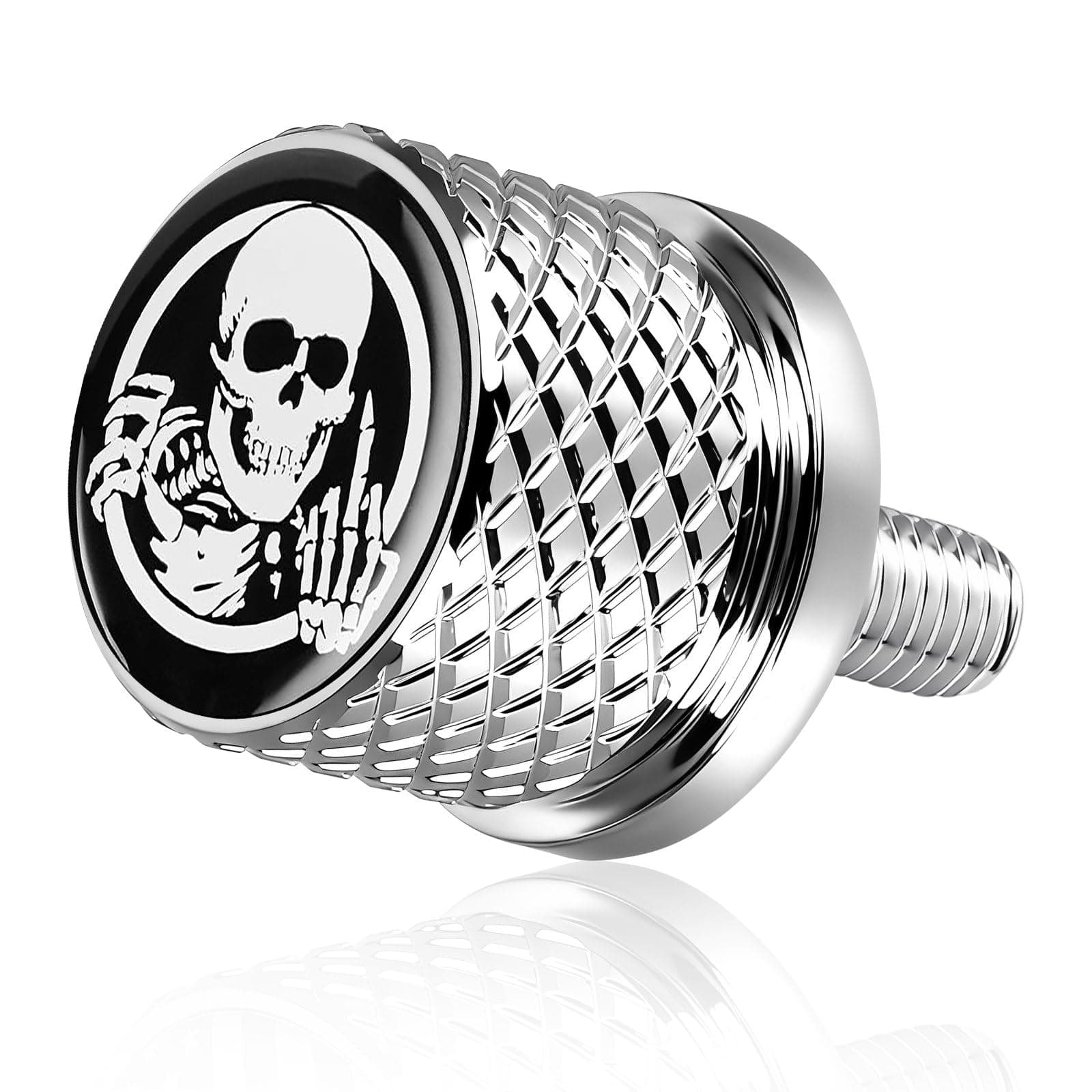 Stainless Knurled Fender Seat Bolt Screw 1/4"-20 Thread Compatible with Harley 1996-2026 Sportster Touring Softail Dyna CVO Electra Glide Street Glide - Skeleton Middle Finger