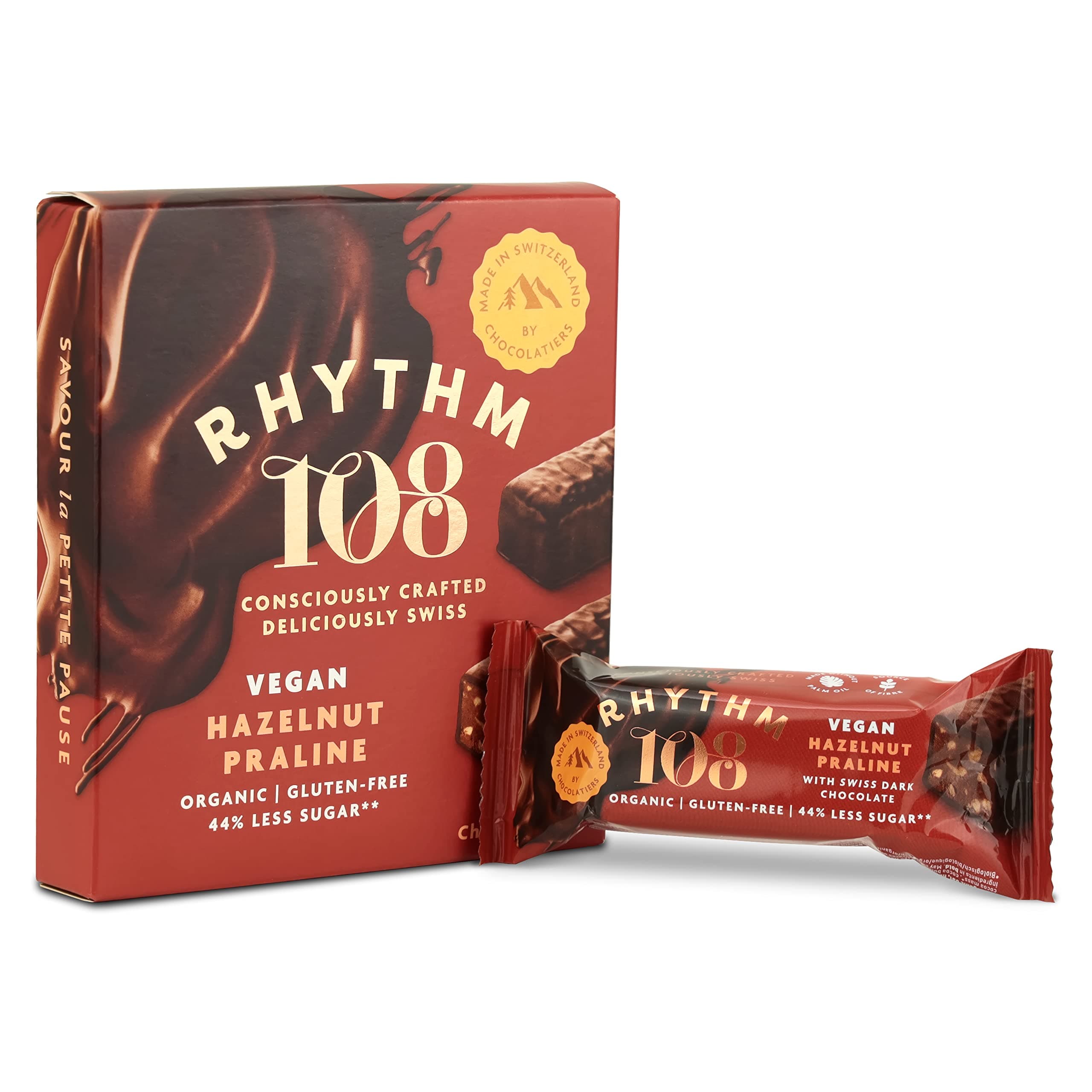 RHYTHM 108 Swiss Vegan Hazelnut Praline Bars with Dark Chocolate Multi-pack 3x33g