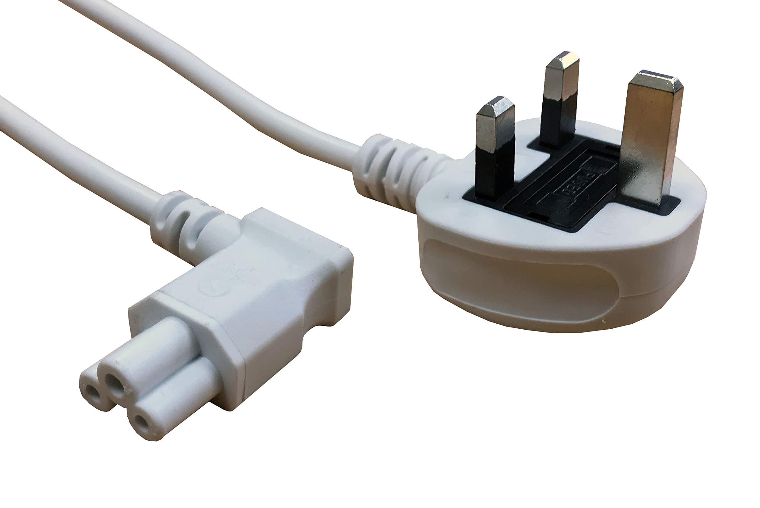 electrosmart 5m White C5 Clover Cloverleaf 90 Degree Angled Mains Cable Lead to UK Plug