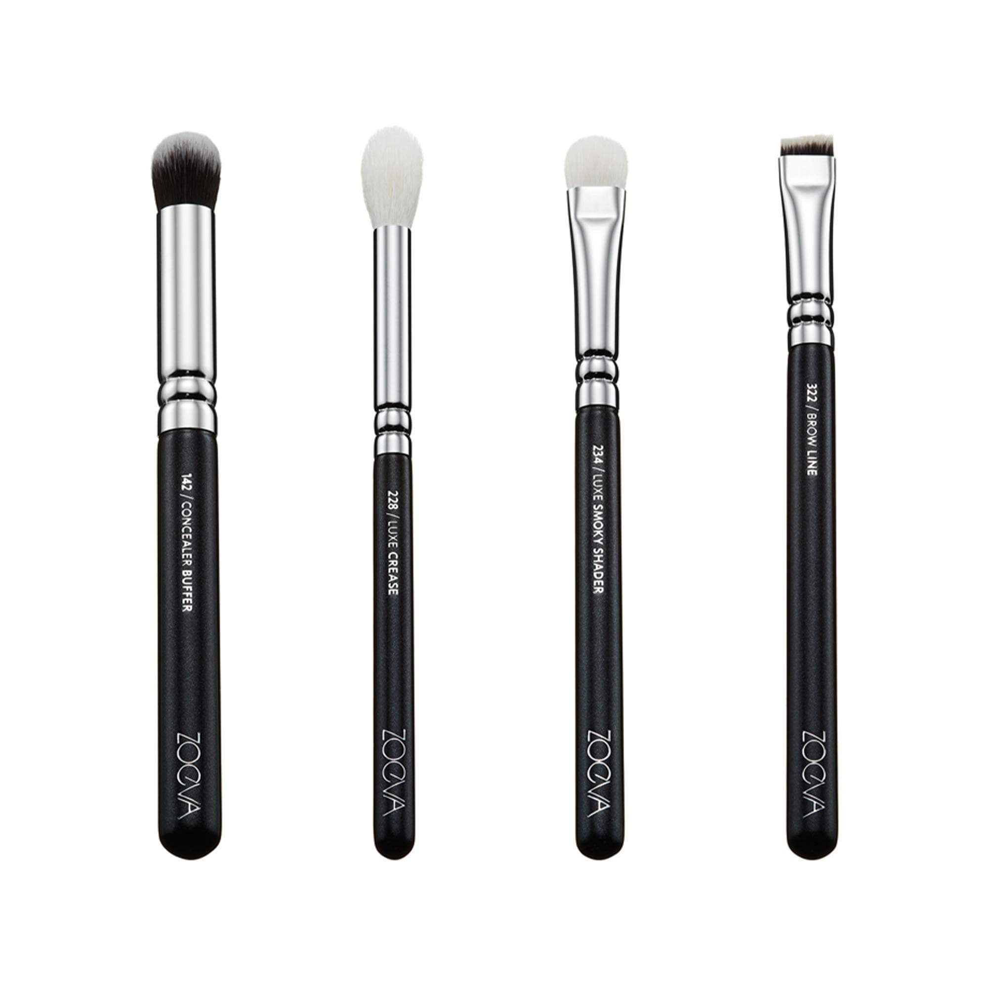 ZOEVA Voyager Travel Makeup Brush Set - 4 Brushes including the 142 Concealer Buffer Brush, 228 Luxe Crease Eyeshadow Brush, 234 Luxe Smoky Shader Eyeshadow Brush, 322 Brow Line Brush