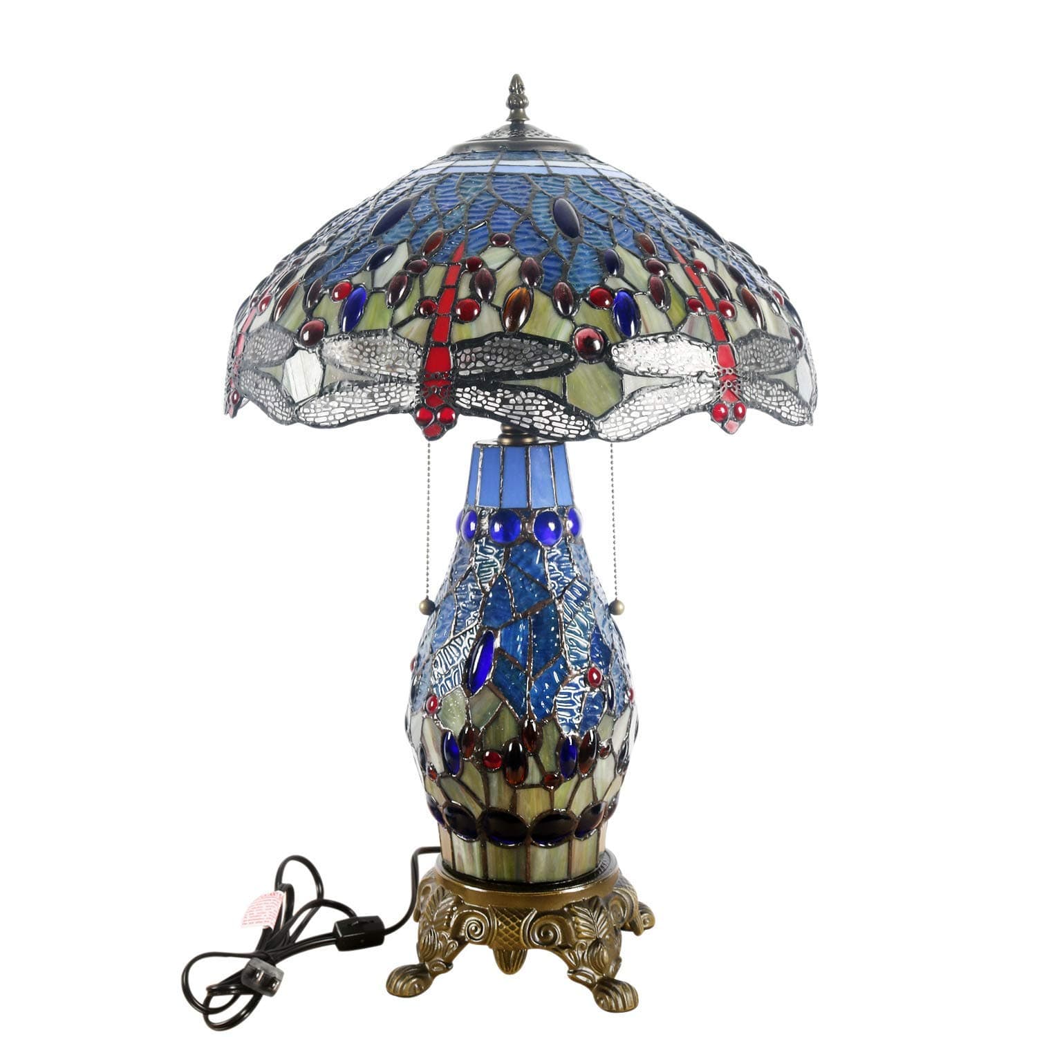 Warehouse of Tiffany T18275TGRB Dragonfly Tiffany-Style Lighted Base, 26" x 18" x 18", Blue and Red Table Lamp, One Size