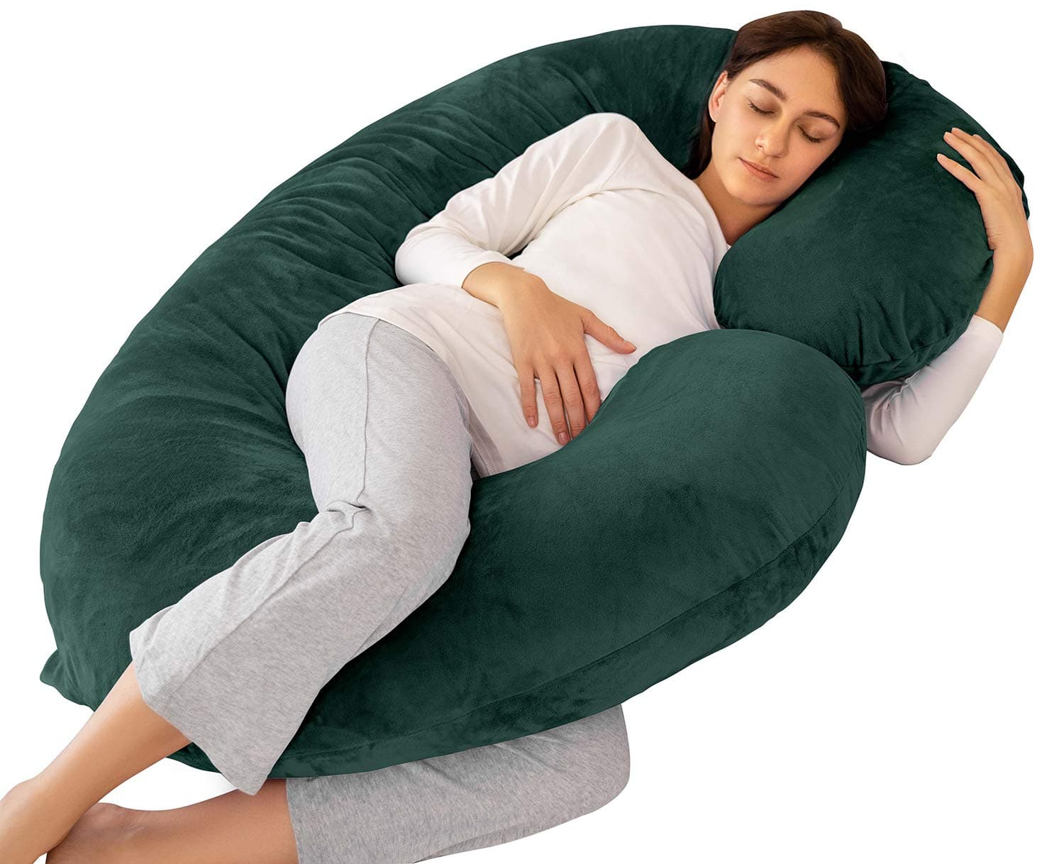 Pregnancy Pillow C Shaped, Pregnancy Body Pillow and Maternity Pillow for Sleeping with Velvet Cover (Hunter Green)