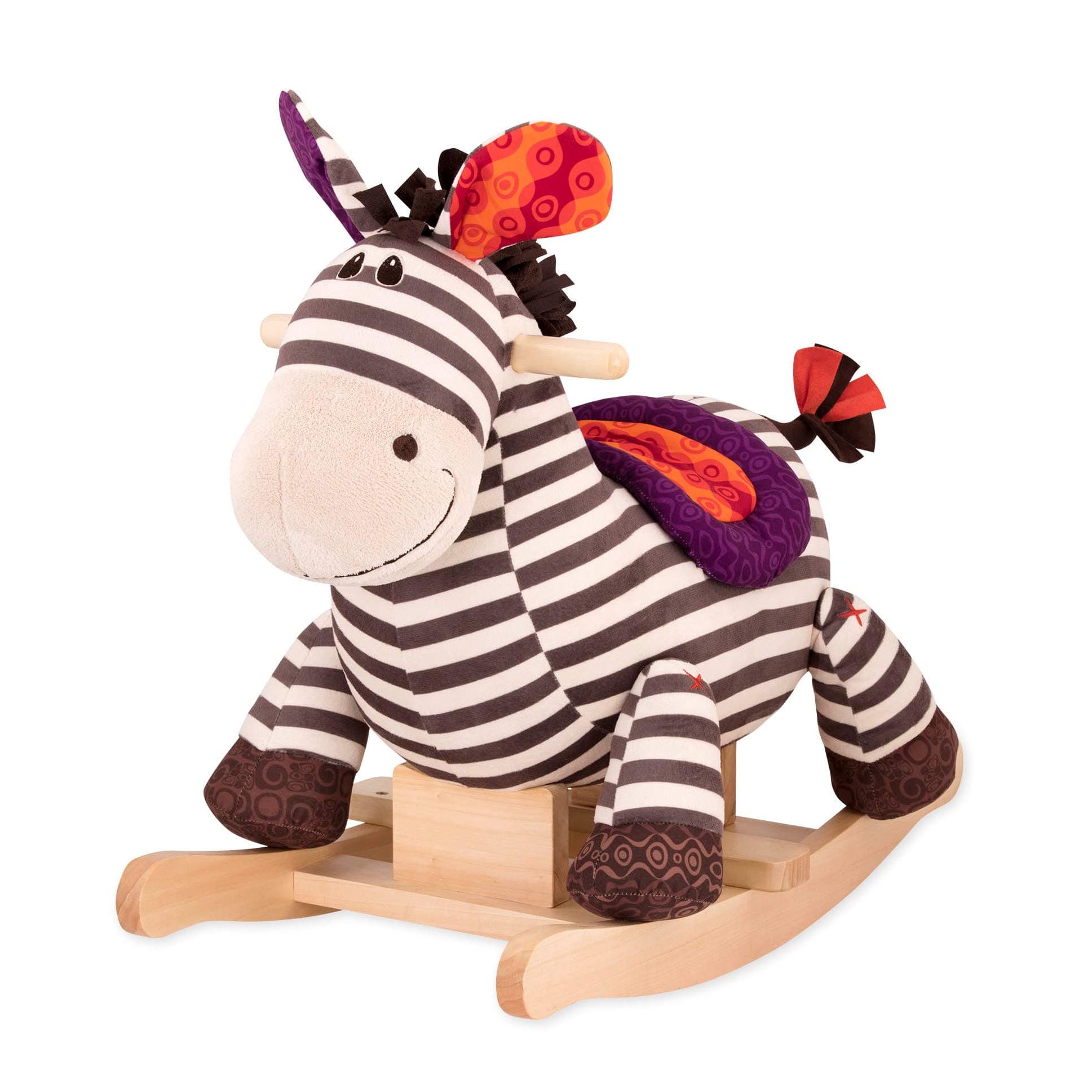B. toys – Kazoo Wooden Rocking Zebra – Plush, Handcrafted Zebra Rider, Comfort Saddle, Secure Base – Imaginative Animal-Themed Toy for Babies and Toddlers – 18m+
