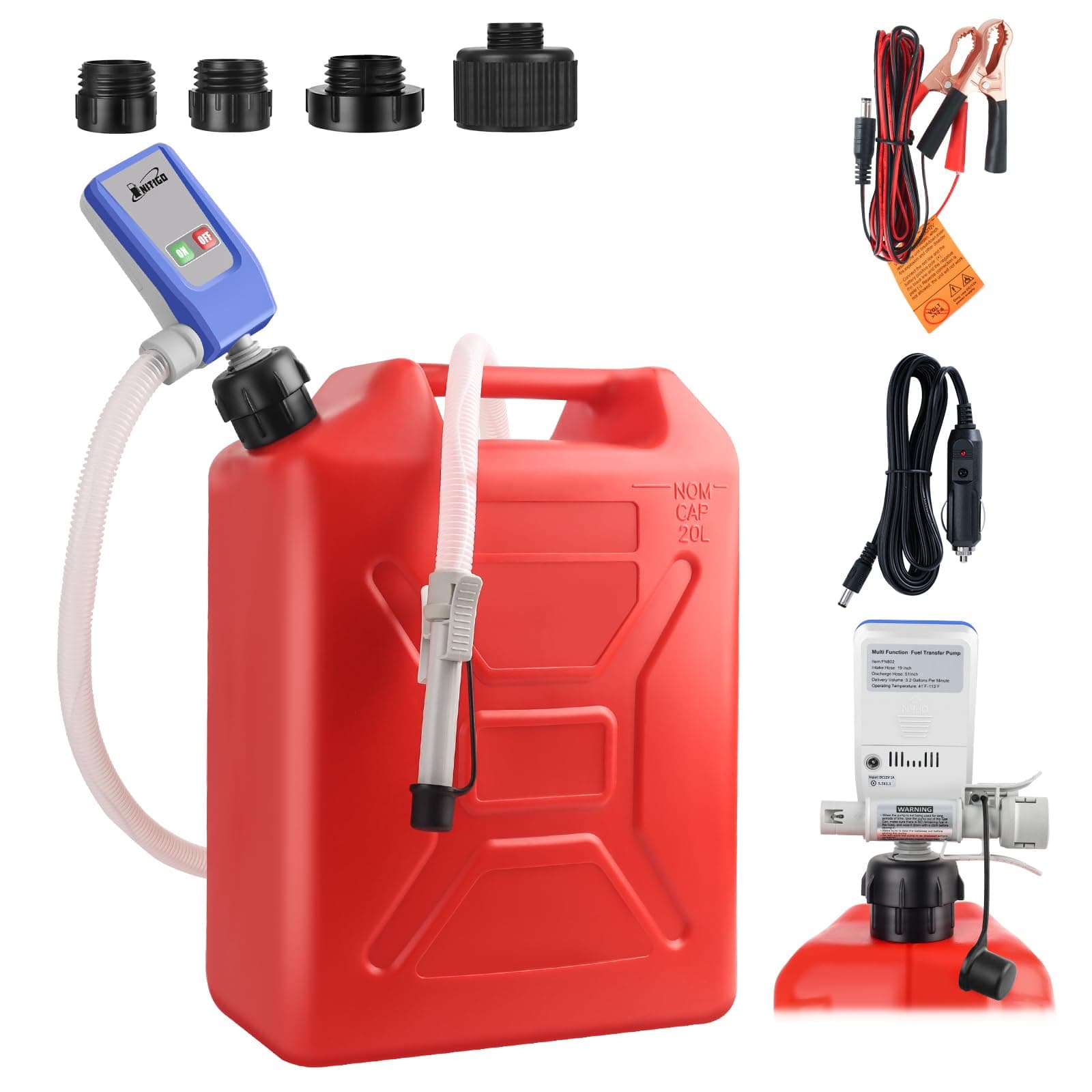 Electric Diesel & Oil Transfer Pump, Auto-Stop Sensor(3.2GPM), 4 Tank Adapter & Leak Proof, 51" Hose, Portable Liquid Pump for Gasoline, Diesel, Oil