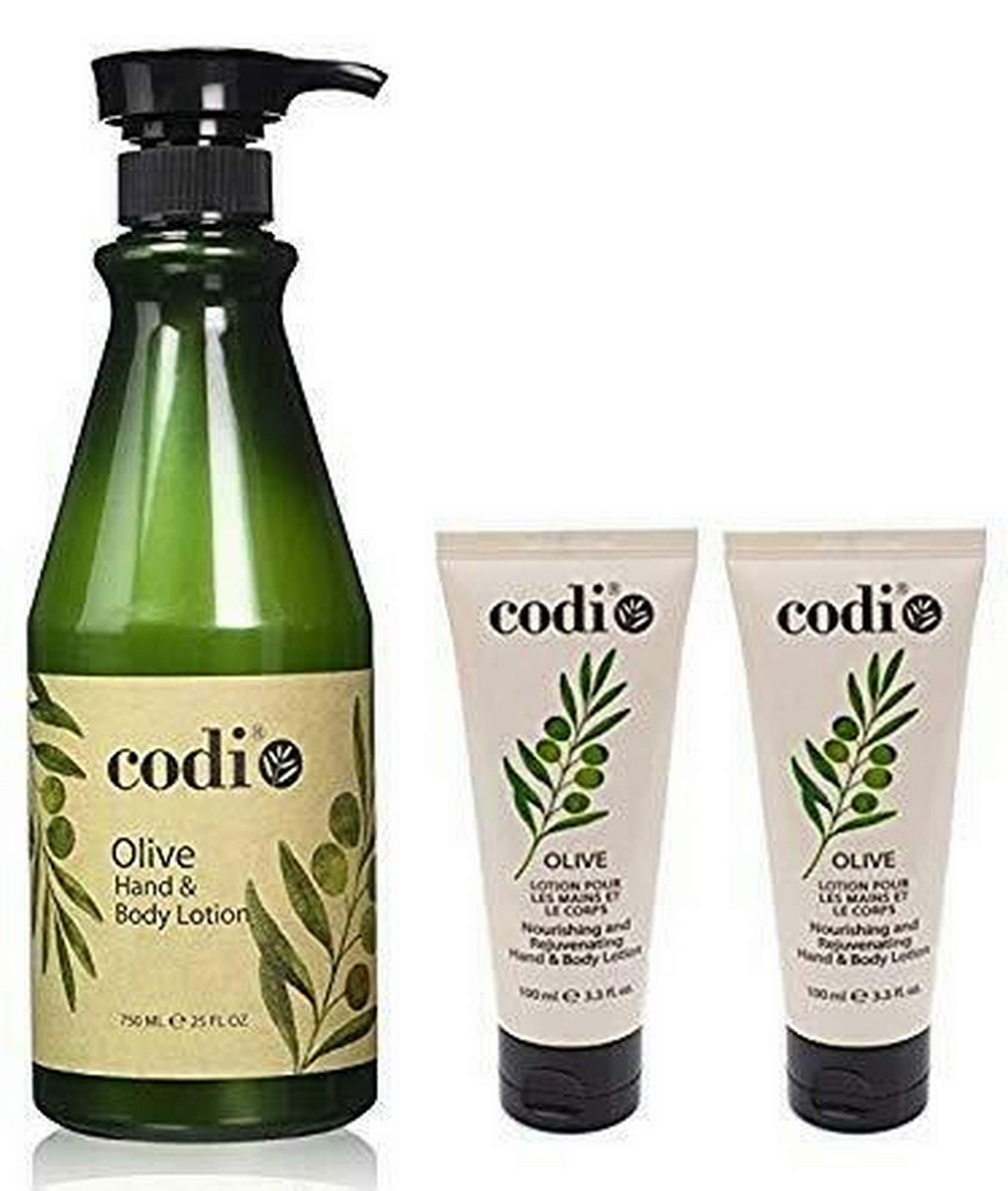 CODiOlive Hand & Body Lotion - Organic, Antioxidant & Vitamin Enriched, Soft & Fresh Skin, 750ml + 2x100ml Tubes