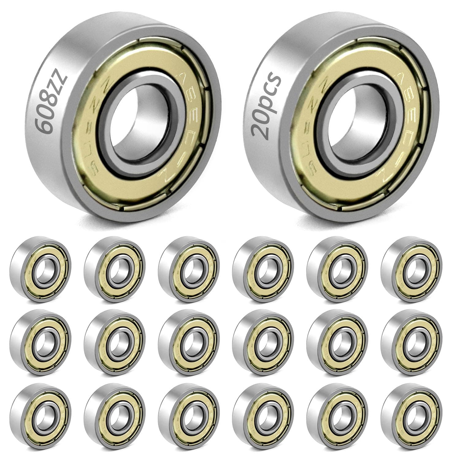 QWORK 20pcs 608zz Ball Bearings for Skateboard Scooters Inline Skates 8mm x 22mm x 7mm