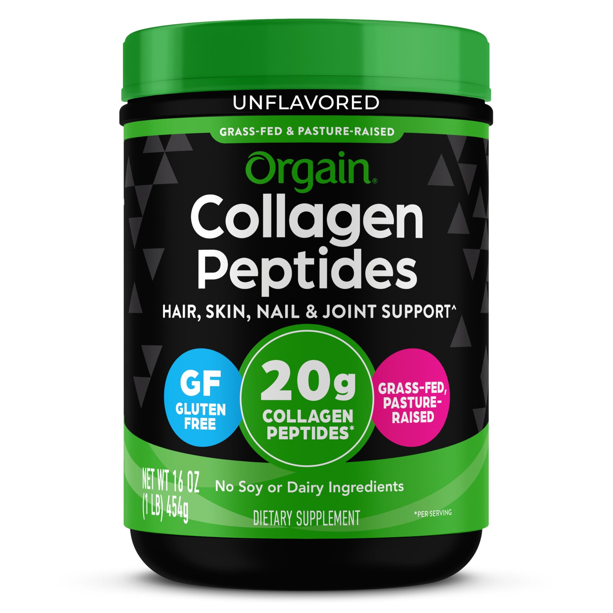 Orgain Hydrolyzed Collagen Peptides Powder For Women & Men, 20g Grass Fed Collagen, Unflavored - Hair, Skin, Nail, & Joint Support Supplement, Paleo & Keto, Non-GMO, Type I and III, 1lb