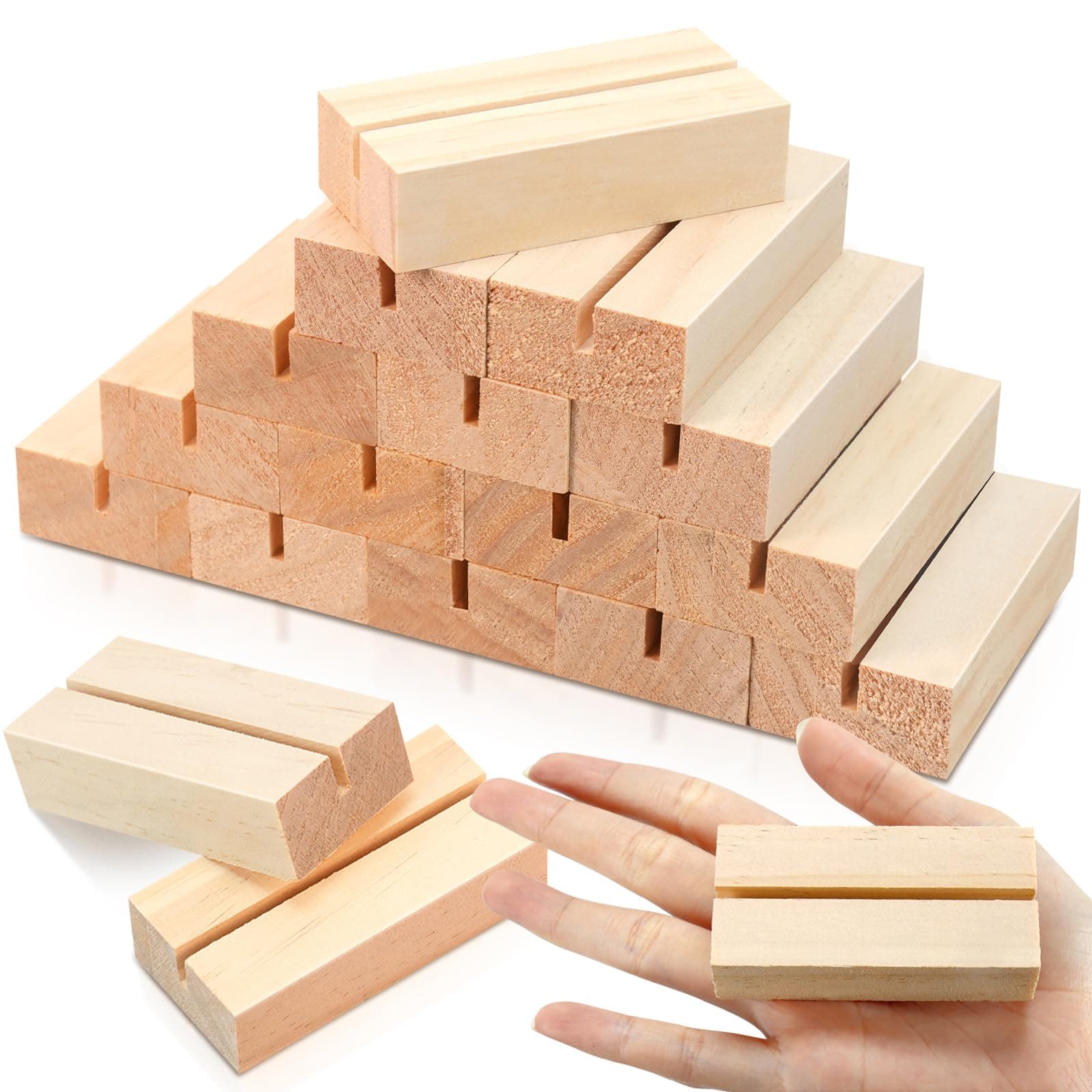 15 Pieces Wood Table Number Stands Wood Place Card Holders Picture Holder Acrylic Sign Holders for Ceremony Birthday Party Home Decoration