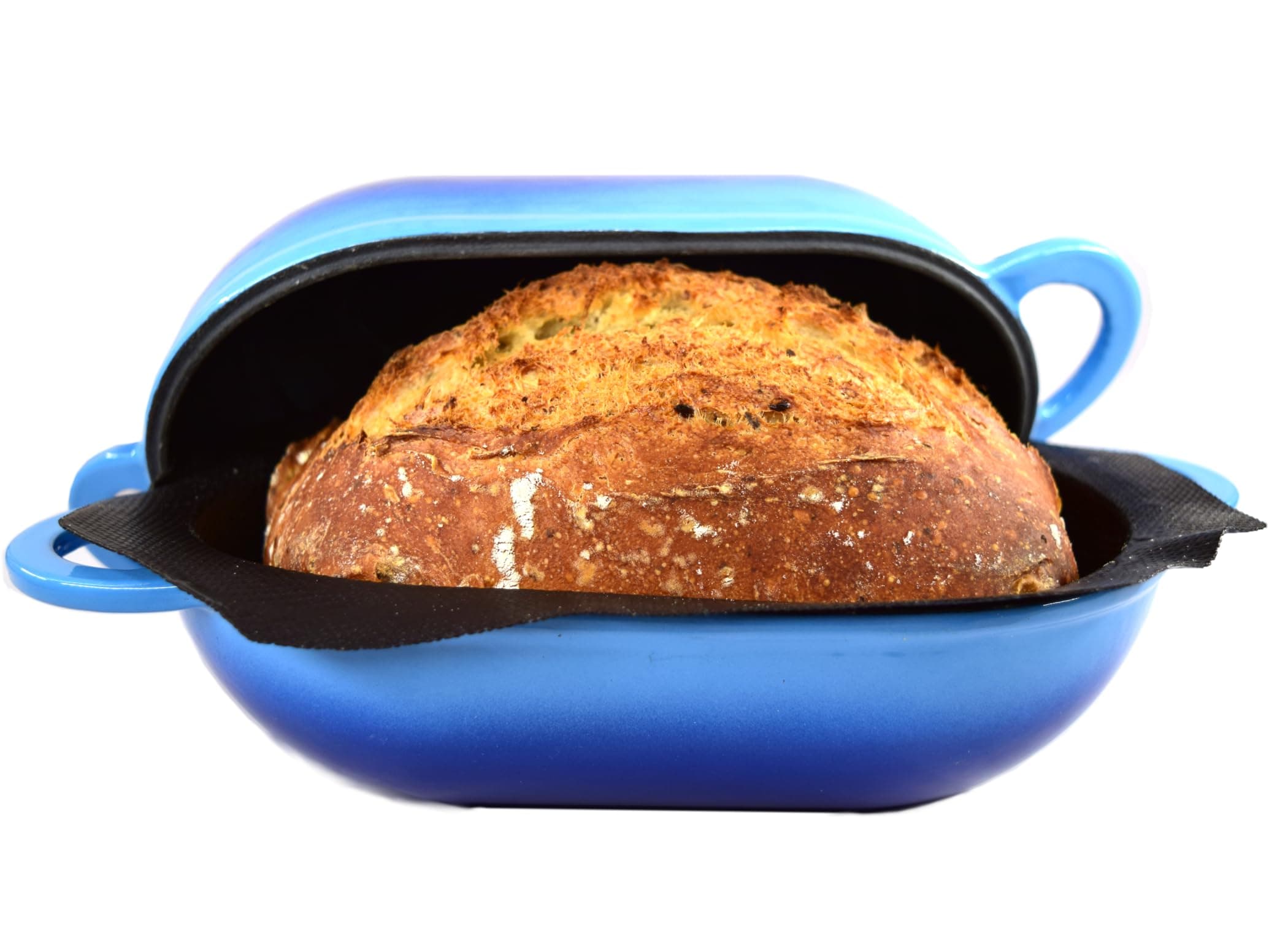 LoafNest: Incredibly Easy Artisan Bread Kit. Cast Iron Dutch Oven and Made in France Non-Stick Perforated Silicone Liner [Blue Gradient].