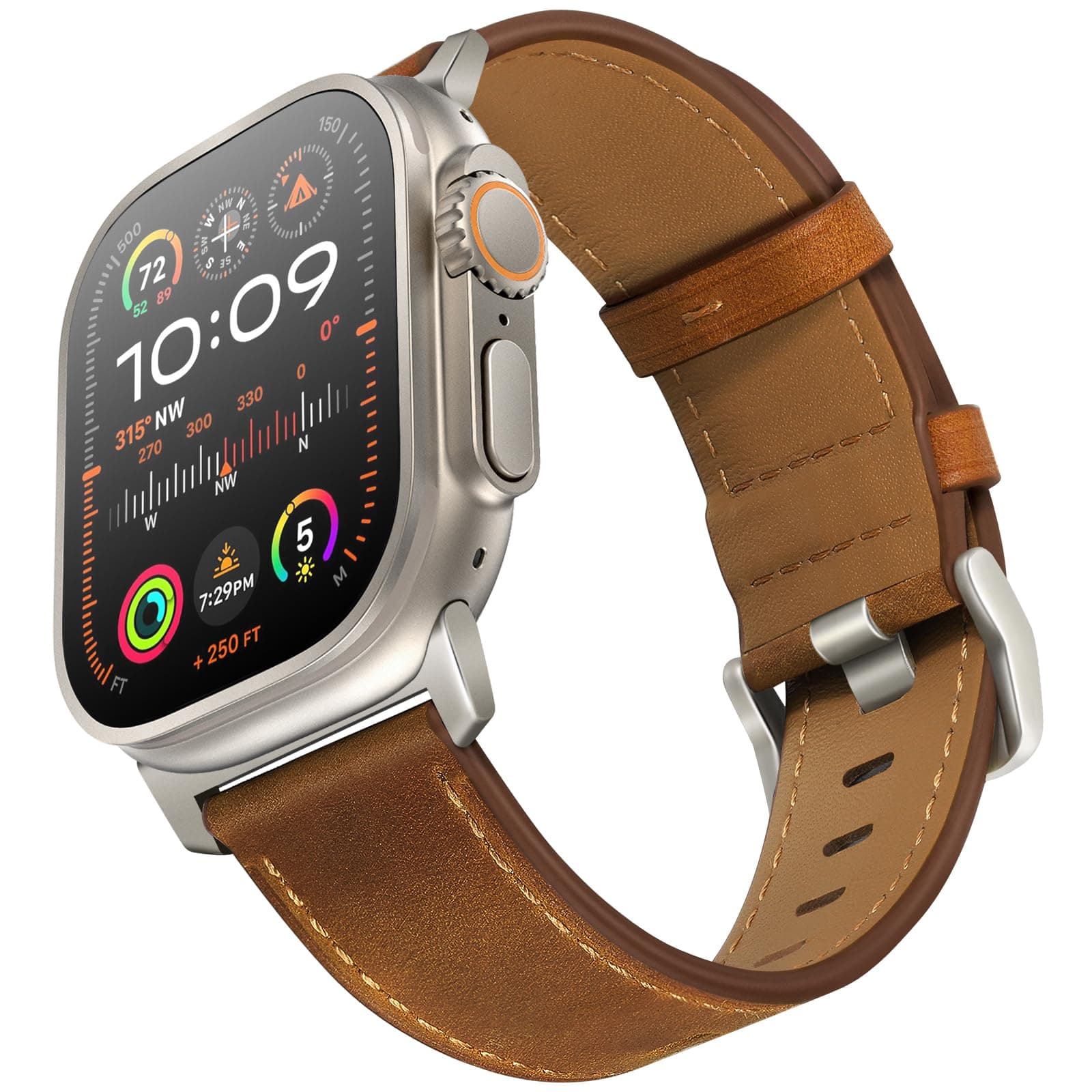 UUPWPOKT Compatible with Apple Watch Ultra 2 / Ultra Band 49mm 46mm 45mm 44mm 42mm 41mm 40mm 38mm, Top Grain Genuine Leather Band for iWatch Ultra Series 10 9 8 7 6 5 4 3