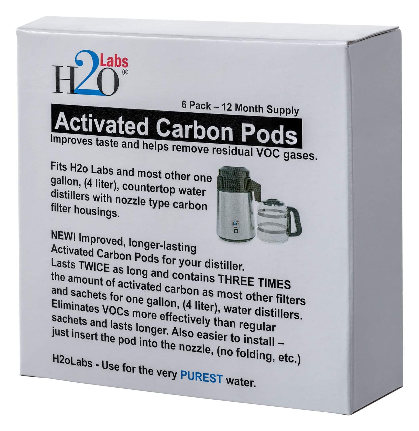 H2o Labs Exclusive Carbon Pods for Water Distillers - Lasts 2x as Long as Most Other Filters & Sachets - Contains 3x More Carbon for Pure Distilled Water - One-Year Supply