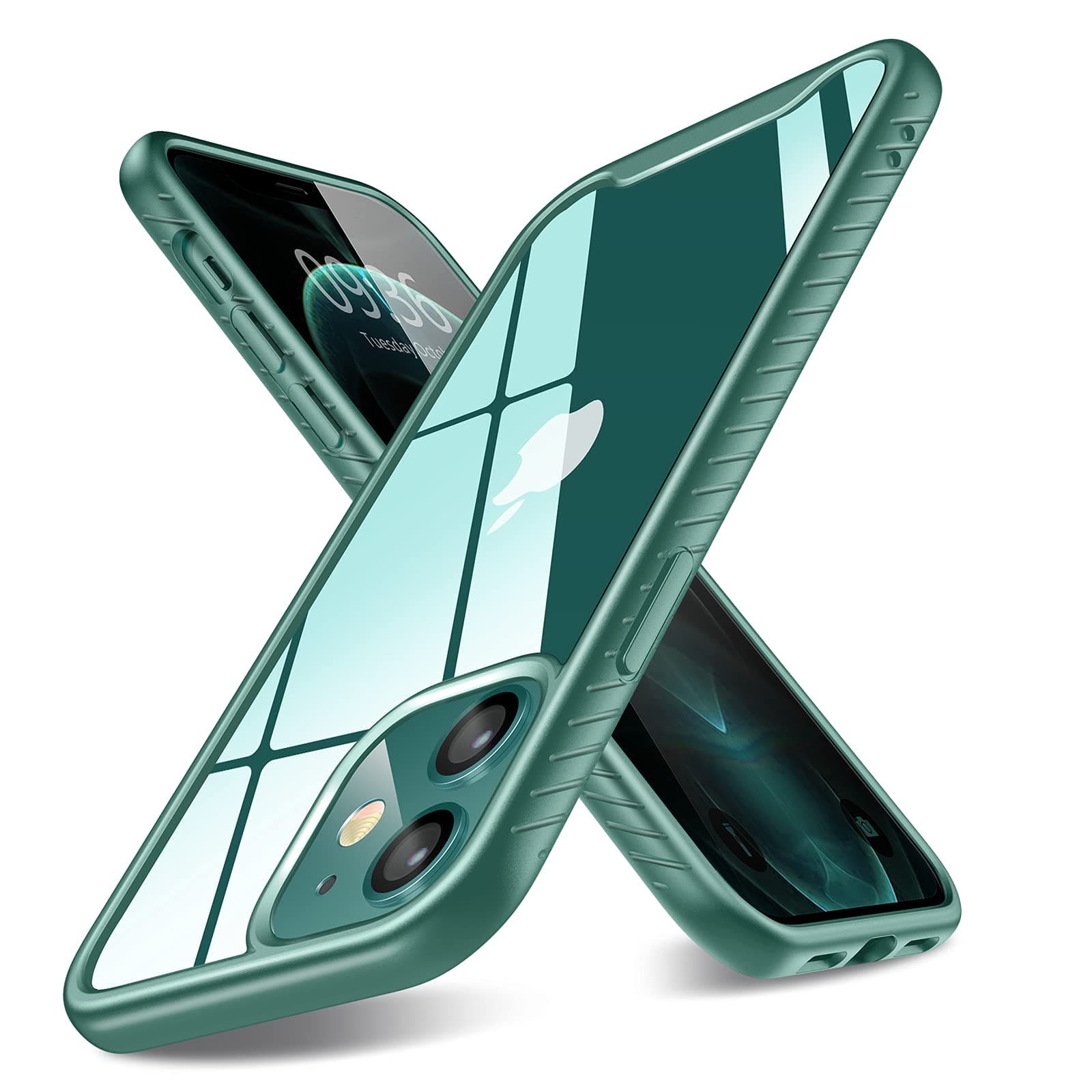 Matone Compatible with iPhone 12 Case, Compatible with iPhone 12 Pro Case 6.1 Inch, [Not Yellowing] [Super Slim] Protective Hybrid Cover with Hard PC Back + TPU Bumper, (Green & Clear)