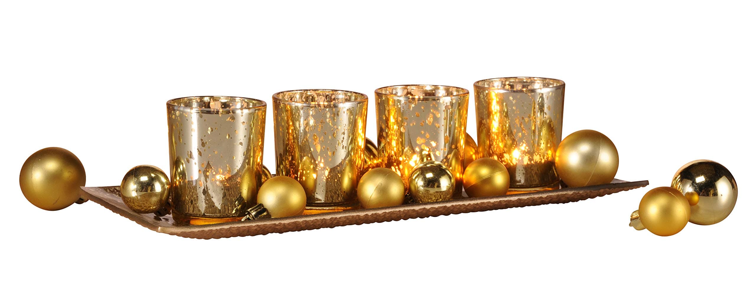 Tea light holder Set of 4 glasses Tray with gold decoration