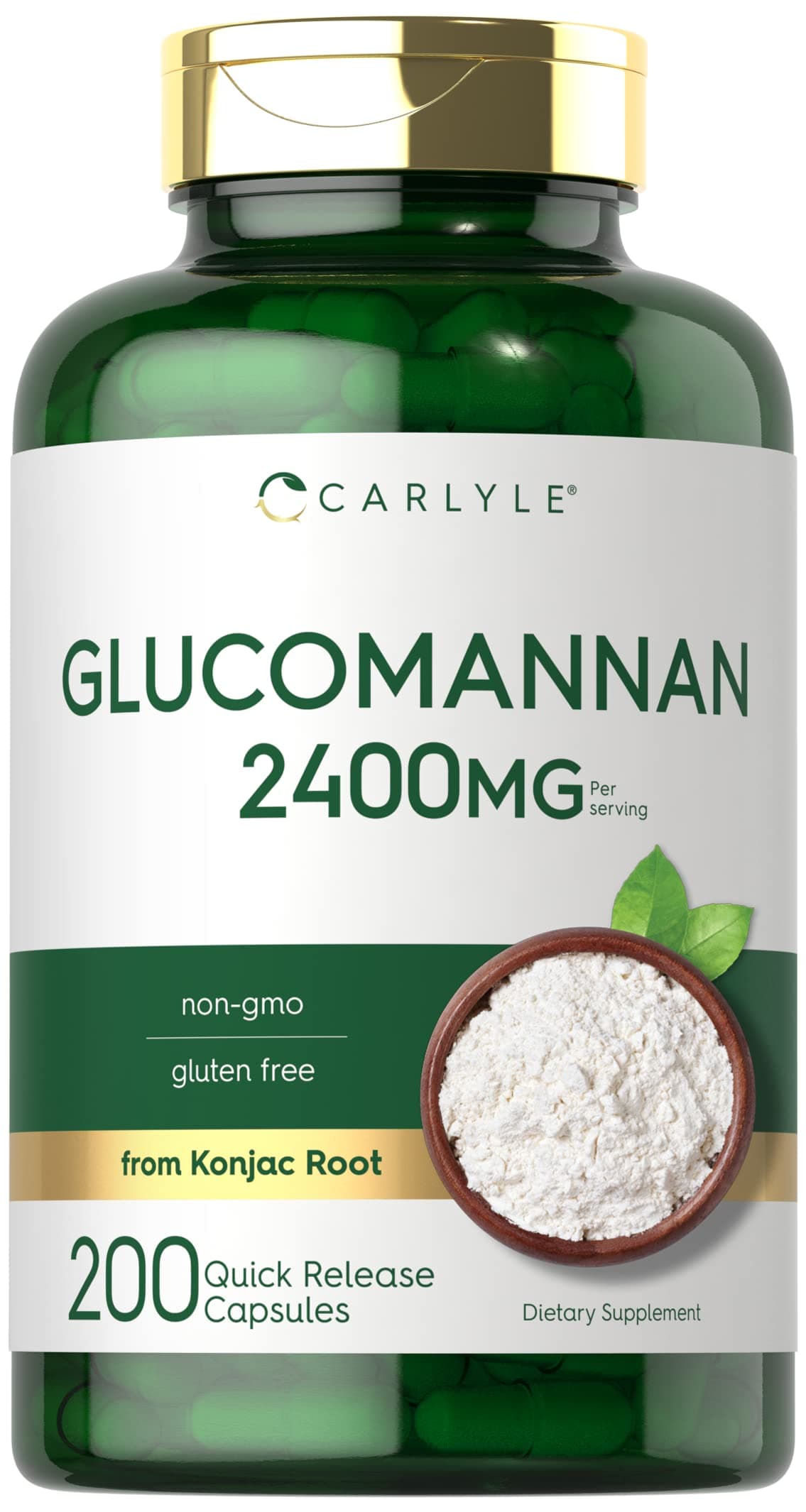 Glucomannan Capsules | 1200mg 200 Count | Soluble Fiber Pills | Non-GMO, Gluten Free Supplement | by Carlyle