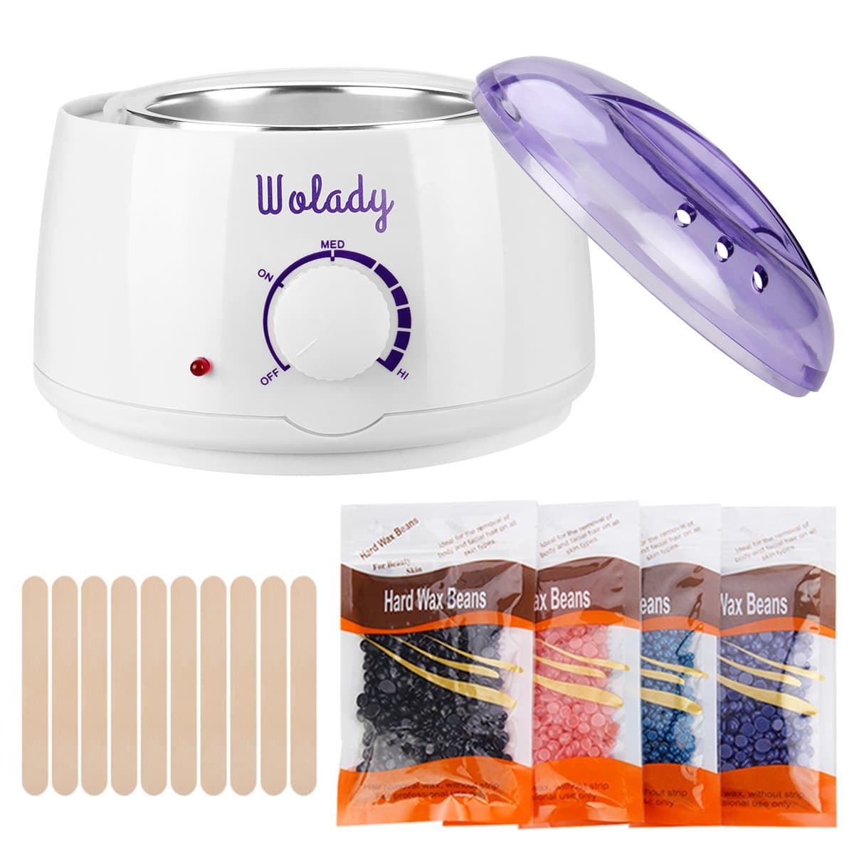 Waxing Machine Hair Removal Kit, Wolady Professional Painless Home Wax Warmer with 4 Scents Hard Wax Bean, 10 Wax Sticks for Face, Legs, Arms, Bikini Area for Men, Women