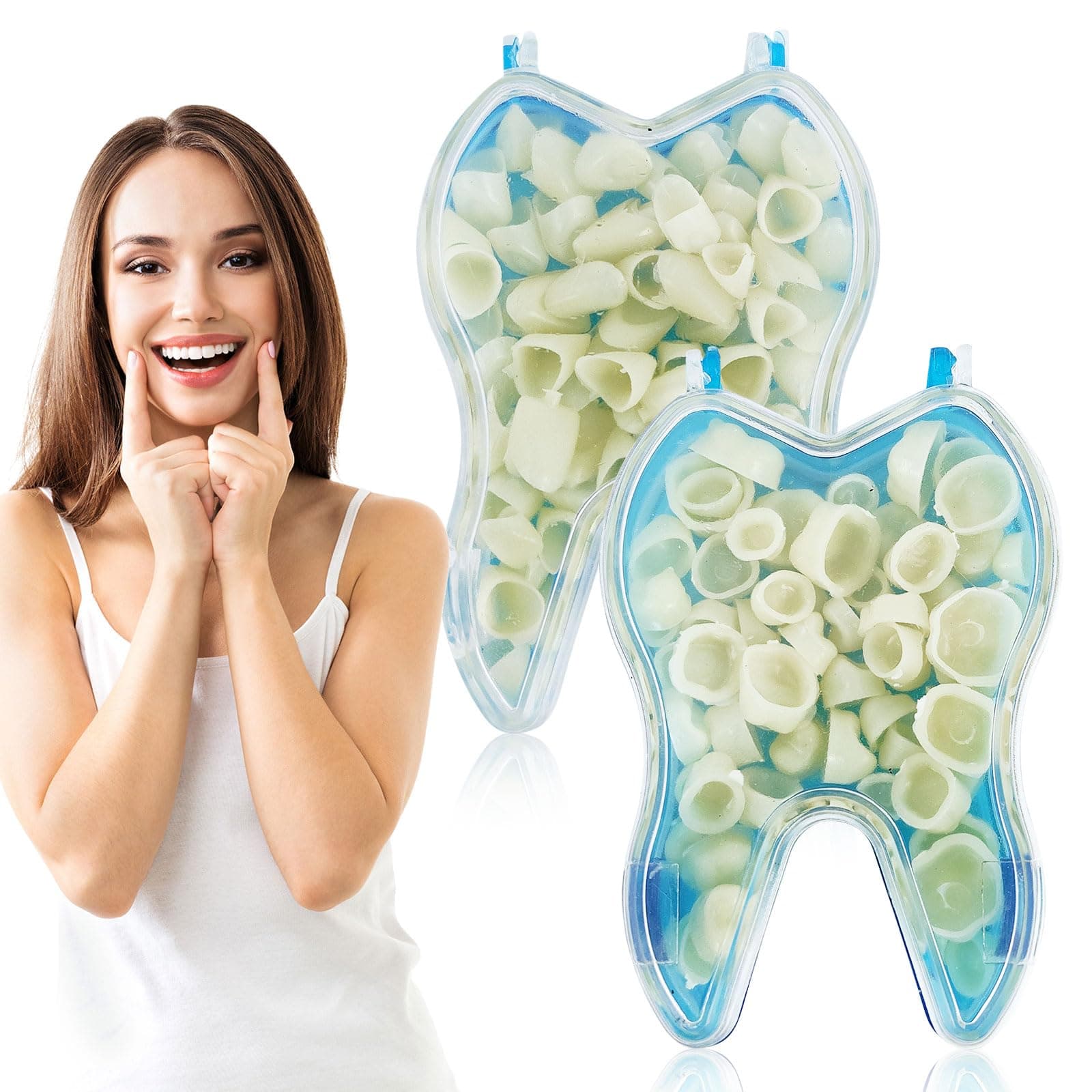 SKHAOVS 100 Pieces Dental Temporary Tooth Cap Crown, Fake Teeth, Tooth Repair Kit, Temporary Tooth, Temporary Realistic Crown, Thermal Beads Cap Filler for Missing Broken Teeth (2)