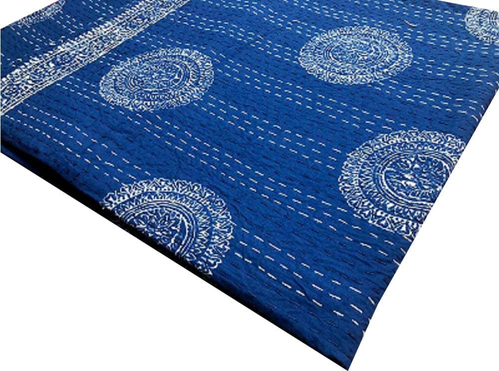 sovereigns Hand Made Cotton Indian Kantha Quilted Kantha Quilt Bed Spread Blanket Throw Indian Queen Size White Base Size 90” X 108”