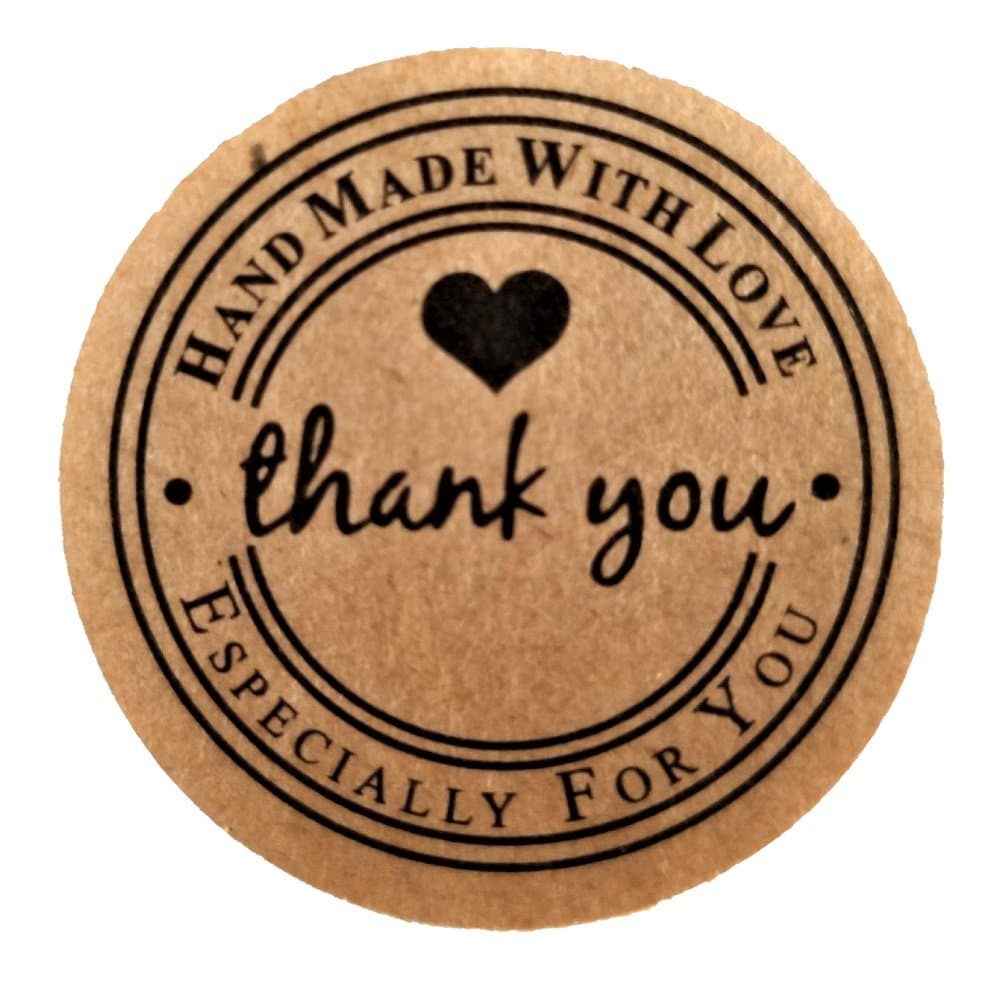 60 Stickers Rustic Natural Kraft Hand Made with Love - Thank You - Especially for You 1.38" Heart by CuteBox Company for Party Favors, Bake Sales, Handmade Arts and Crafts, Retail Merchandise, and More