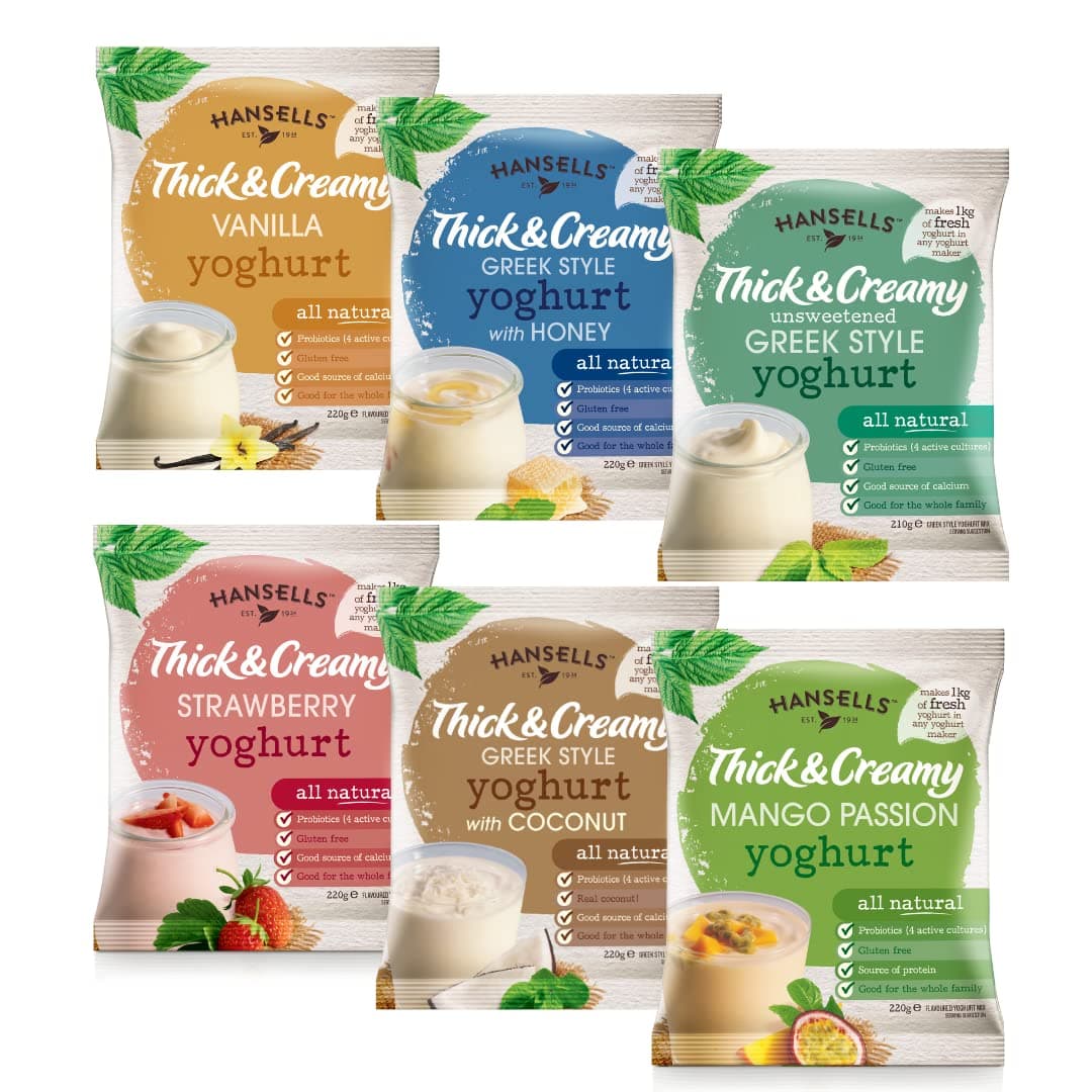 Make Your Own Yoghurt - 6X Sachets Hansells - Thick & Creamy Yoghurt - Mixed Pack - Contains 4 Live Cultures Including Acidophilus and Bifidus