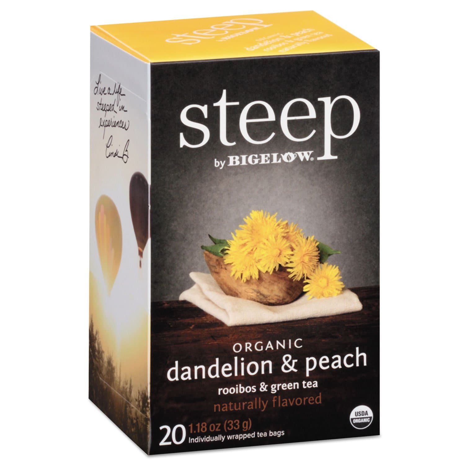Bigelow 17715 Steep Tea, Dandelion & Peach, 1.18 Oz Tea Bag, 20/box