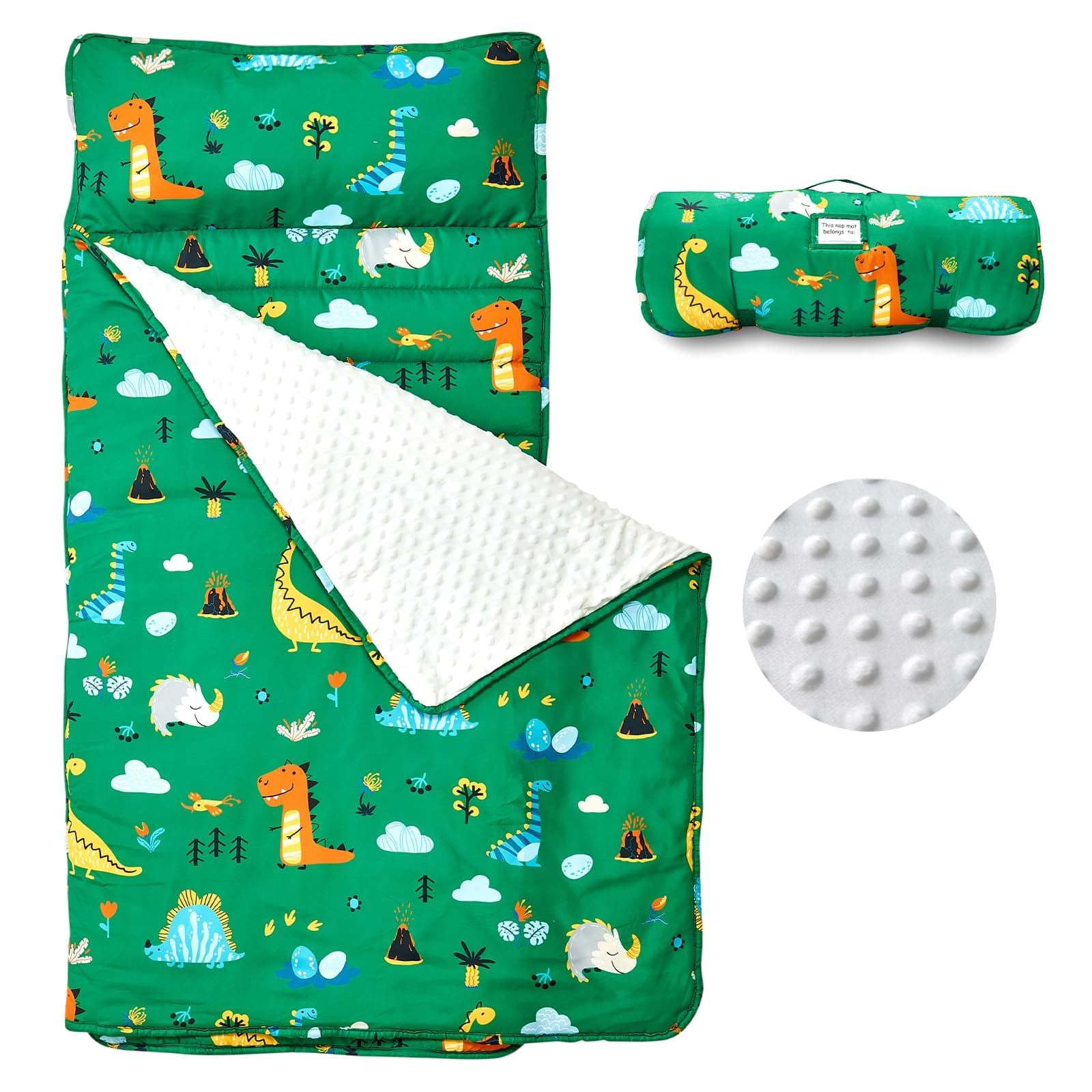 beeweed Toddler Nap Mat, Rollup Design Kid Sleeping Mat with Removable Pillow & Minky Blanket, Toddler Sleeping Bag for Daycare Preschool Travel Camping