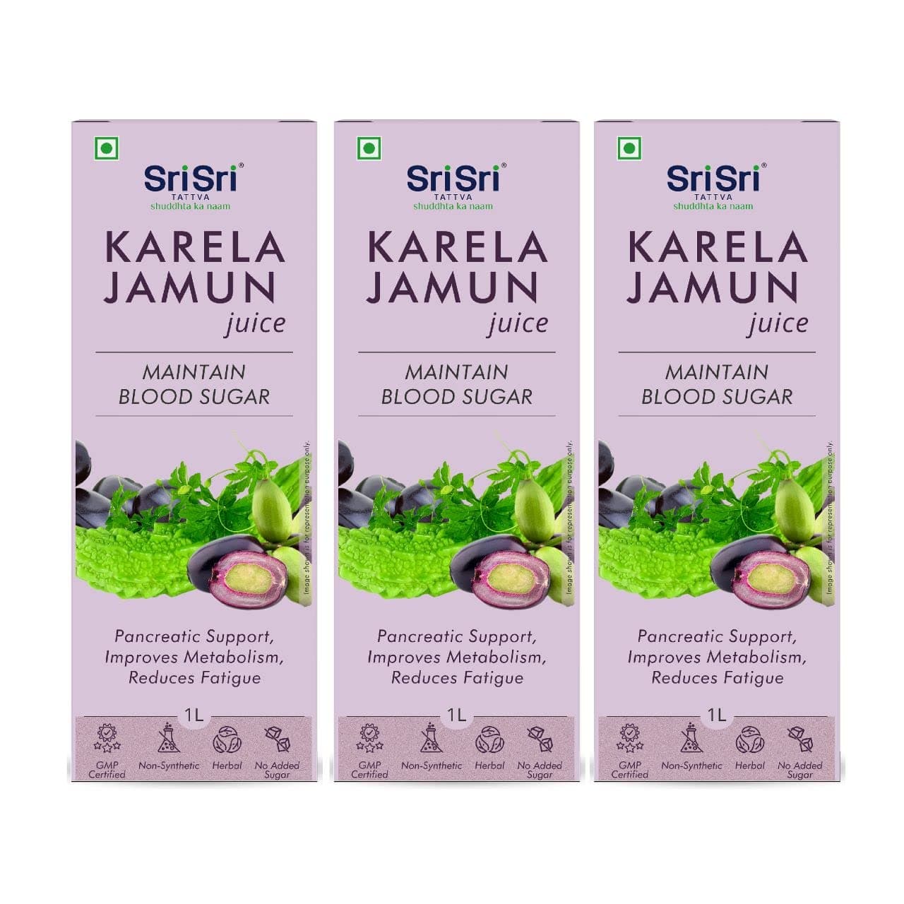 Sri Sri TATTVA shuddhta ka naam Sri Sri Tattva Karela Jamun Juice - Ayurvedic Juice to Help Maintain Healthy Sugar Levels - 100% Natural - No Added Sugar - 1000ml (Pack of 3)