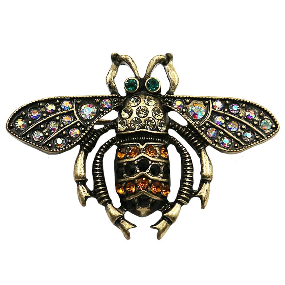 Westree Brooch Dark Metal Tone Sapphire Aqua Crystal Rhinestone Bee Fly Insect Pin Brooch
