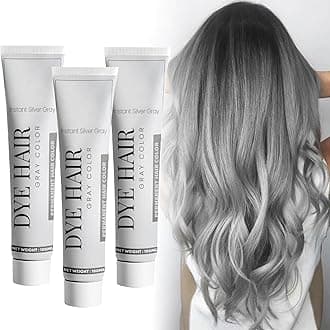 Natural Grey Hair Dye Cream, Unisex Light Grey Silver Hair Dye, Instant Non-Damaging Dye for All Hair Types, Easy to Apply and Clean (3 x 100ml)