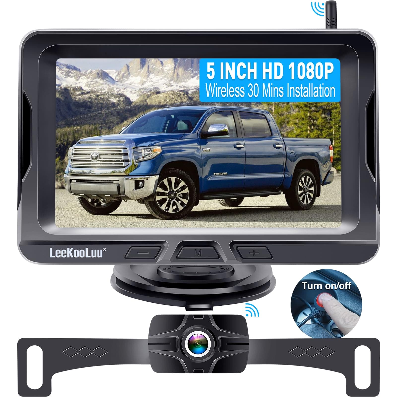 LeeKooLuu Wireless Backup Camera 5 Inch Rear View Monitor Kit HD 1080P Bluetooth Reverse Cameras for Truck Car Van Camper Two Channels Waterproof Night Vision DIY Parking Guide Lines LK2