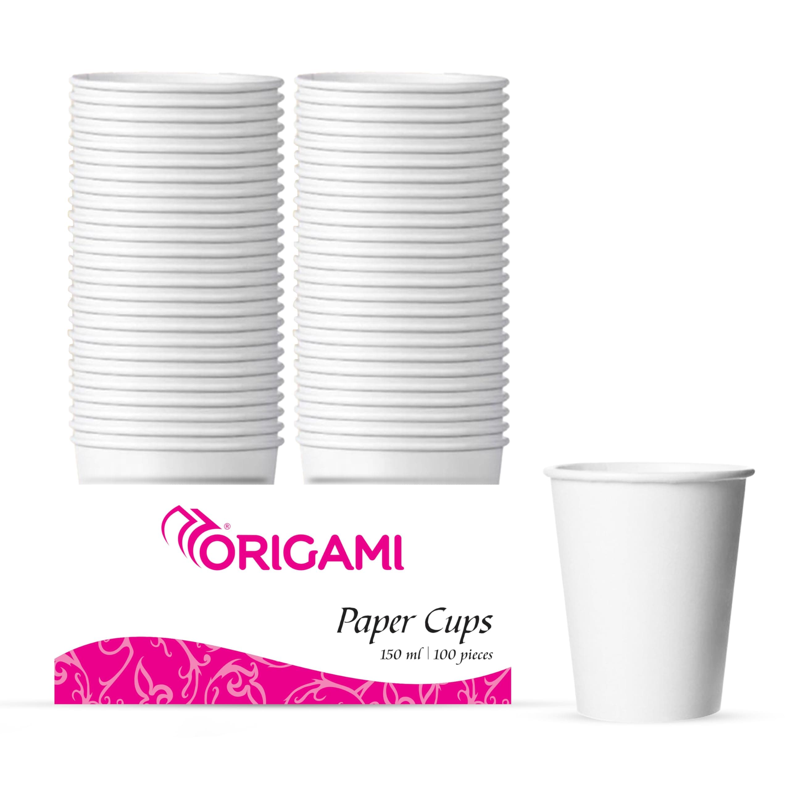 Origami Disposable & Leakproof Party Paper Cups (150ml, 100 Pcs) | Strong, Eco Friendly & Biodegradable Glass | Ideal for Home, Office & Travel