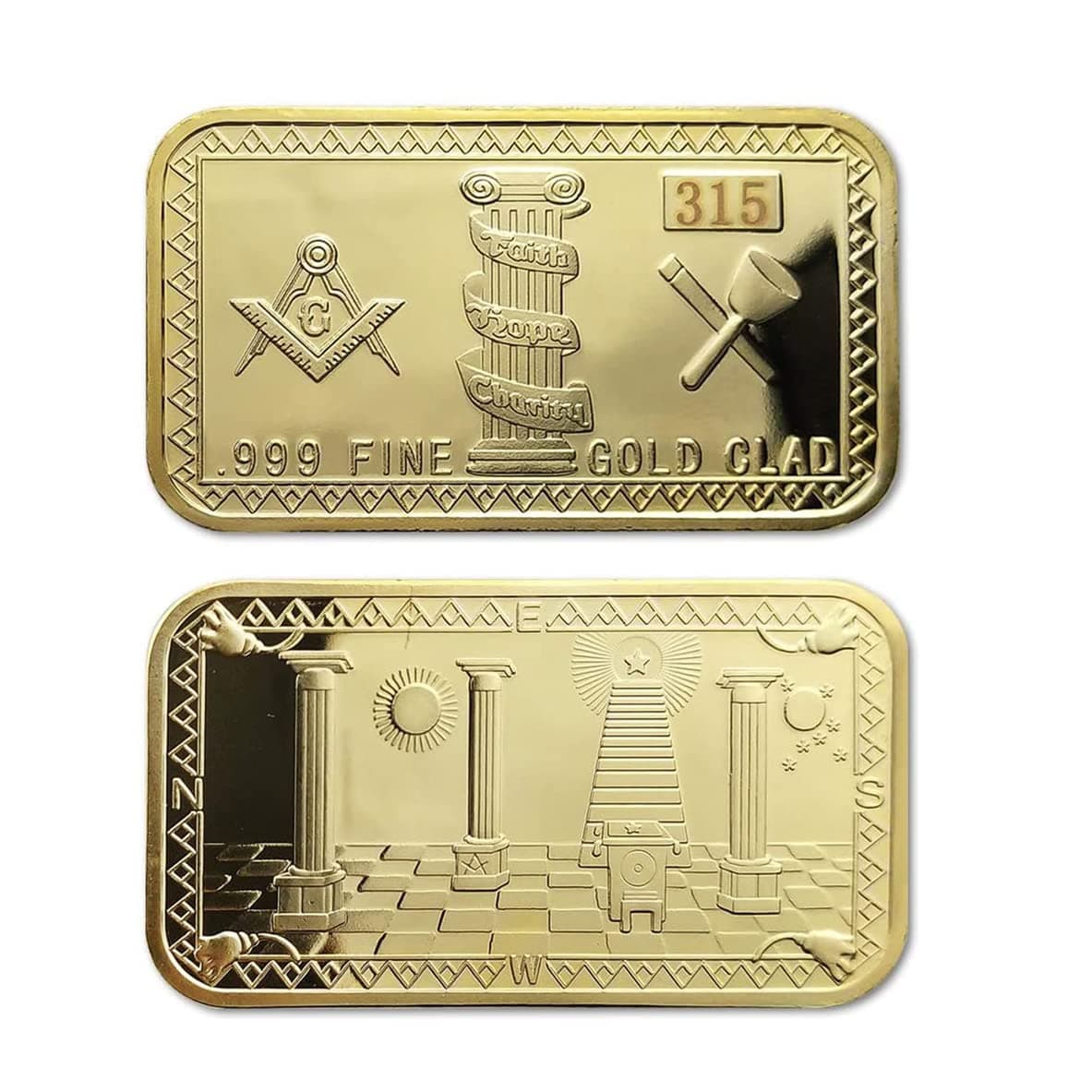 Freemason Challenge Coin Masonic Symbol Gold Clad Bar Mason Coin