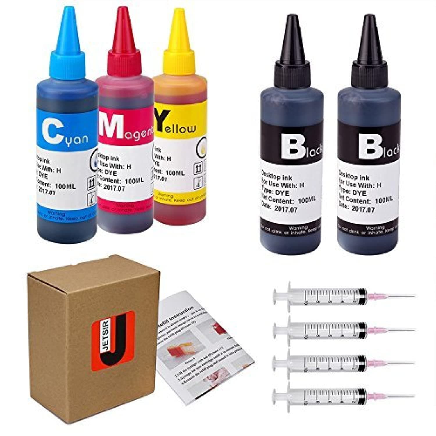 4 Color Compatible HP Ink kit Refill for HP 950 951 60 61 952 902 901 62 63 21 22 920 940 934 564 932 933 711 970 971 92 94 95 96 97 ect Cartridge (2 Black 1 Cyan 1 Magenta 1 Yellow) 100ML x5