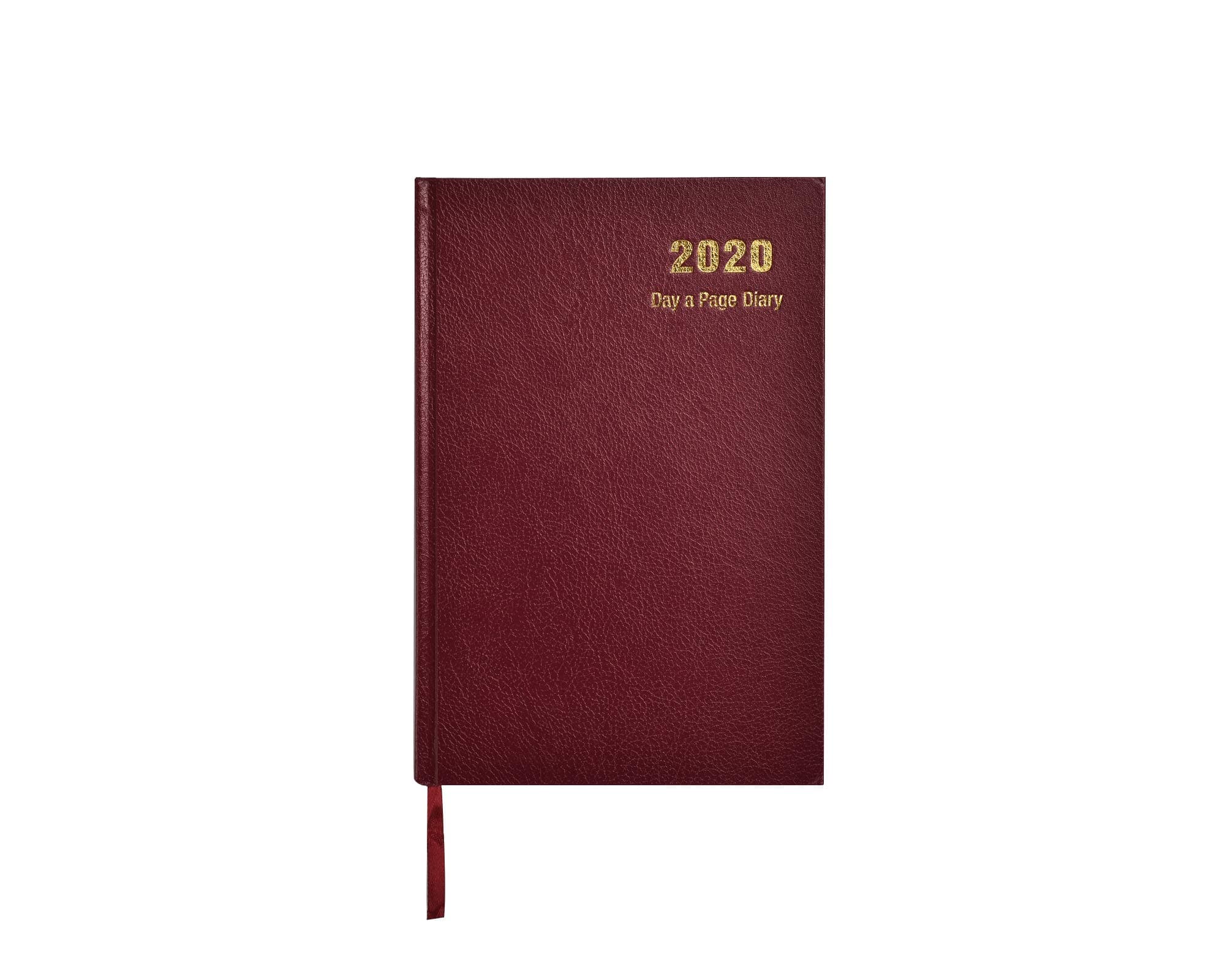 2020 Diary A4 One Day to Page Hardback Cover & Ribbon Marker, Year Planner for Business, Office, Home, Traveling, Organization, Appointments (Burgundy)