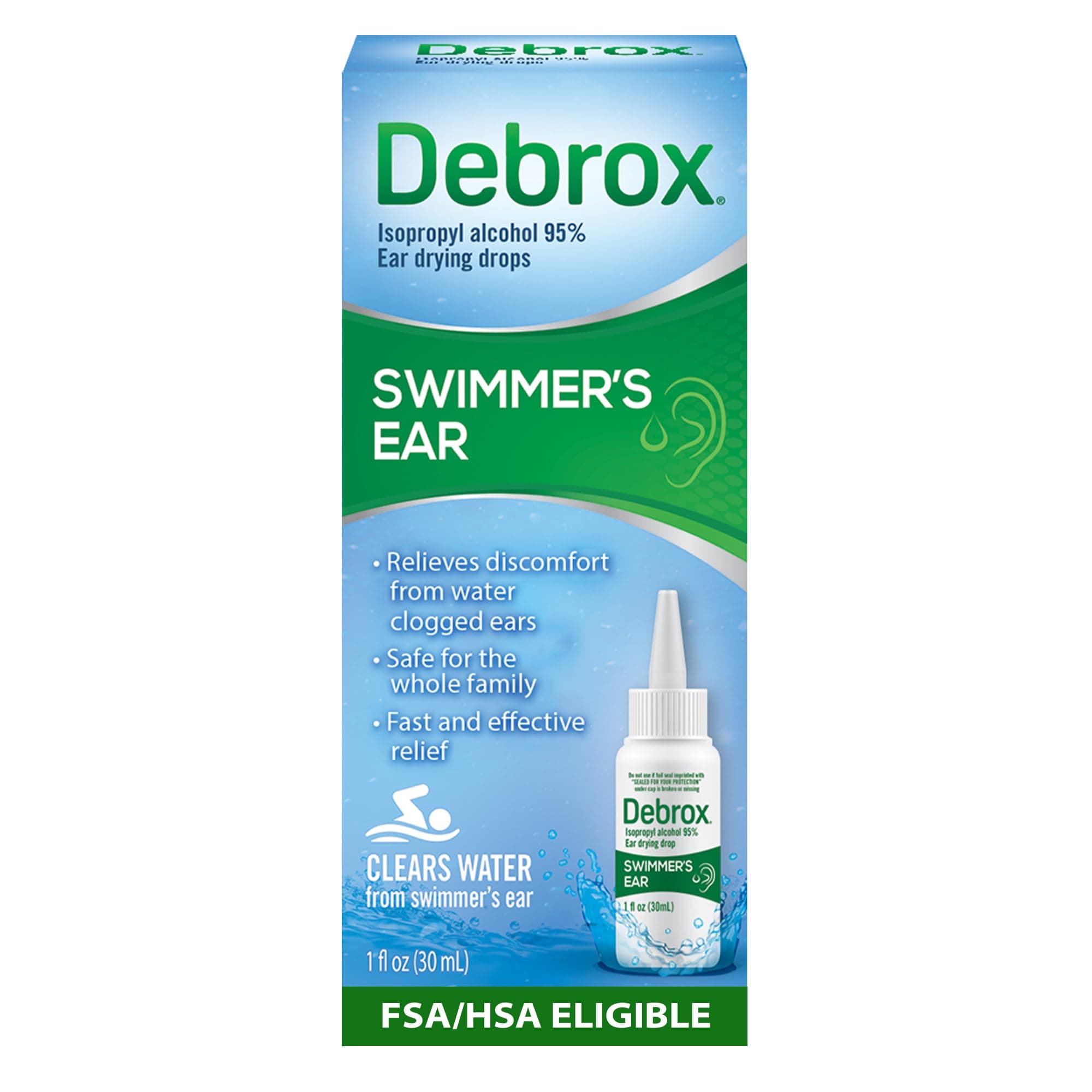 Debrox Swimmer's Ear Relief Ear Drying Drops | Water Clogged Ear Relief | 1.0 FL OZ