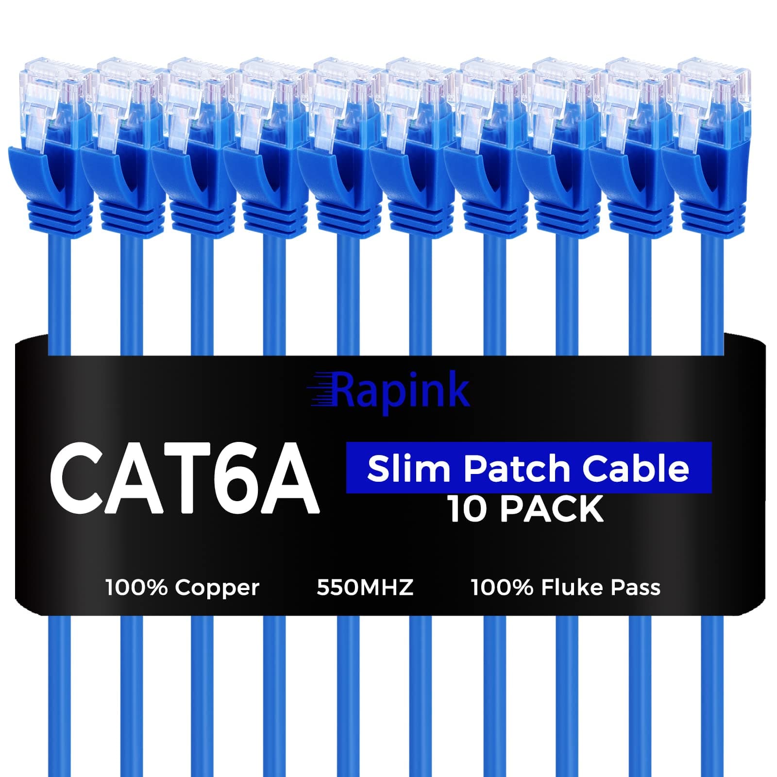 Rapink Patch Cables Cat6a 0.5ft (10 Pack) Slim, Cat6a Ethernet Patch Cable 10G Support, Snagless Cat 6 Patch Cable for Patch Panel to Switch, Flexiable Cat 6a Ethernet Cable with Gold Plated