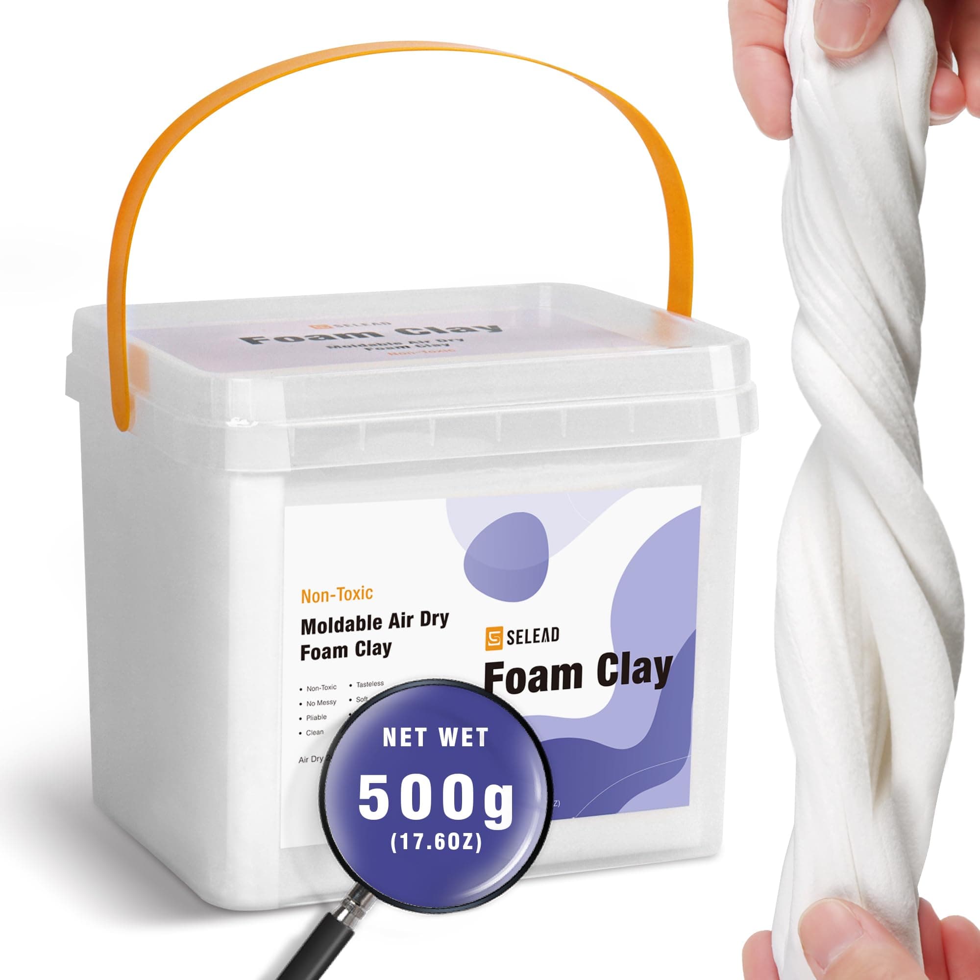 Foam Clay White 500g - Moldable Air Dry Ultra-Light Modeling Clays for Adult Cosplay, Sculpting, Arts & Crafts - with 80g Colored Clay