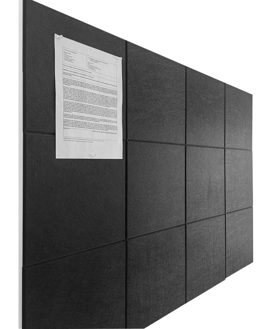 DECORITA Large Cork Board Alternative - Felt Wall Tiles Pack of 12 with Secure Removable Adhesive Tabs, Cork Board for Wall, Pinboard, Tackboard, Cork Board for Office, 48 x 36 Inches - Black