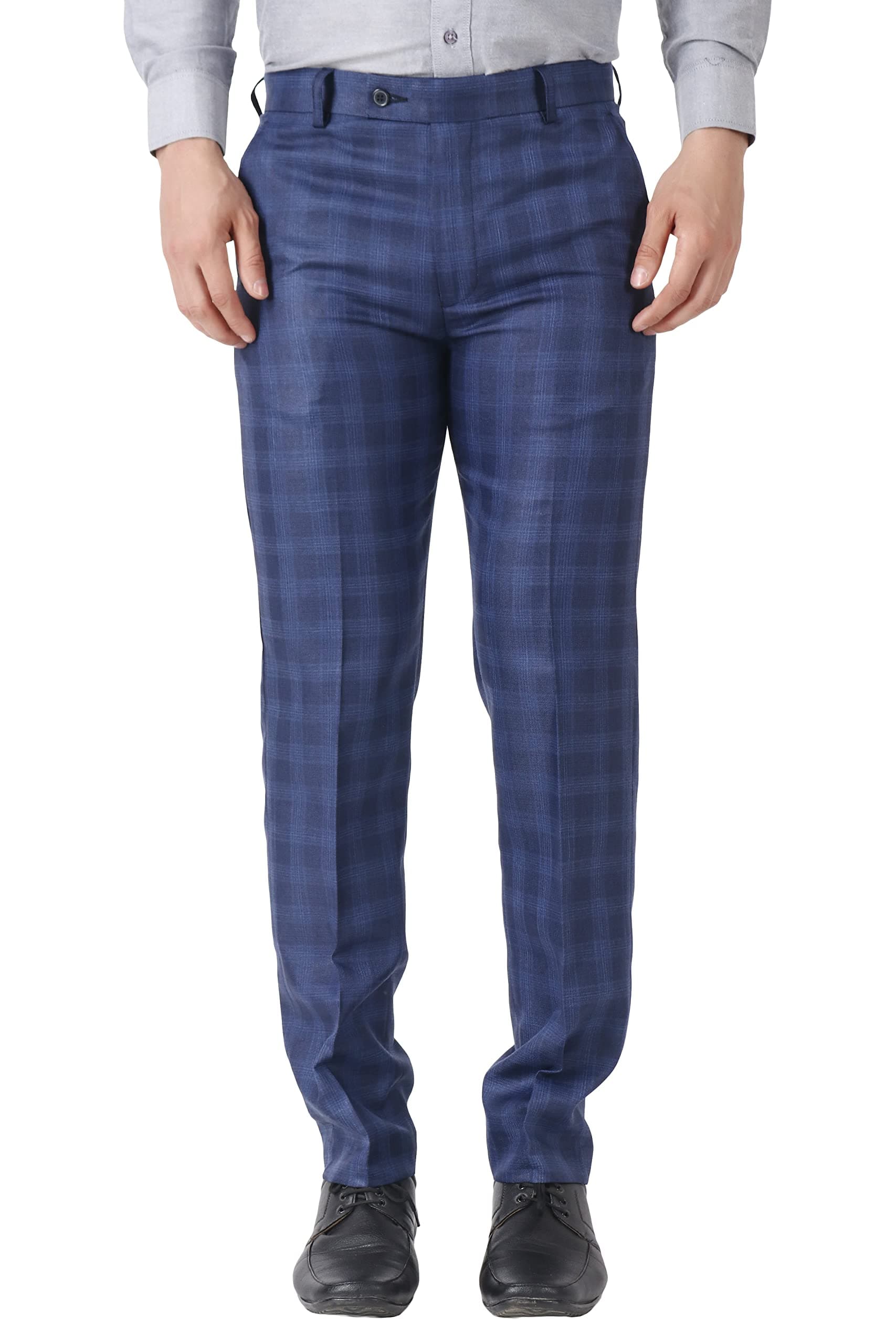 MALENOMen's Polycotton Slim Fit Checkered Trouser |Trousers for Office, Party | Men Formal Pant