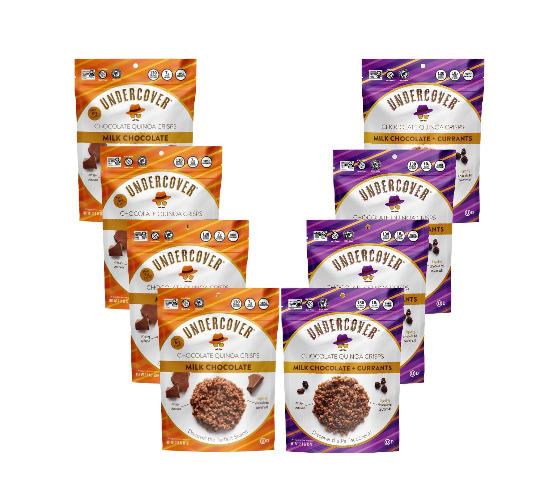 Undercover Chocolate Quinoa Crisps - Milk Chocolate Variety Pack | 8-Pack, 2oz Bags | Gluten Free, Nut-Free, Allergen Friendly, Kosher